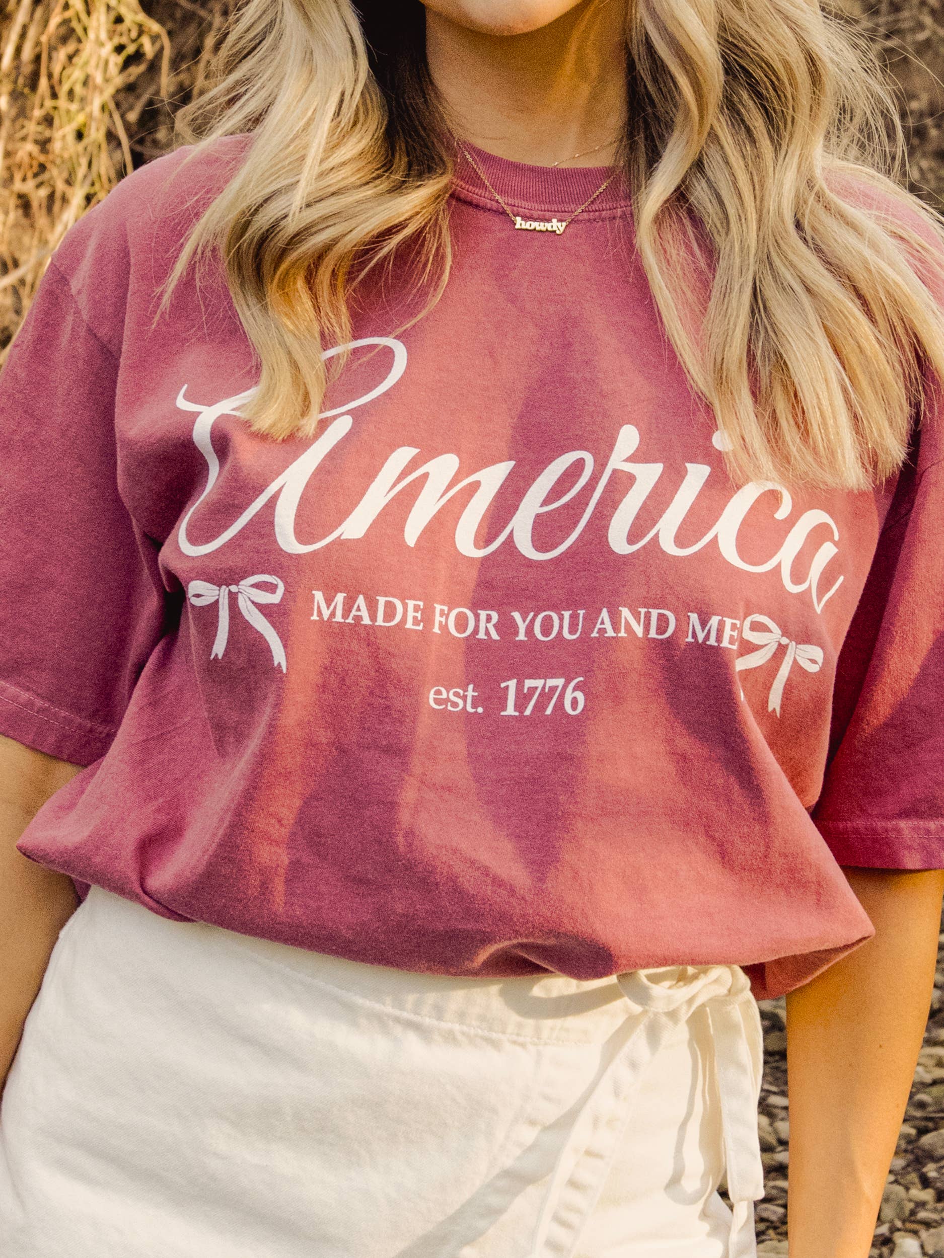 4th of July America 1776 Bows Crimson Comfort Colors Tee Hoodie, Sweatshirt | PodTeesHub.com