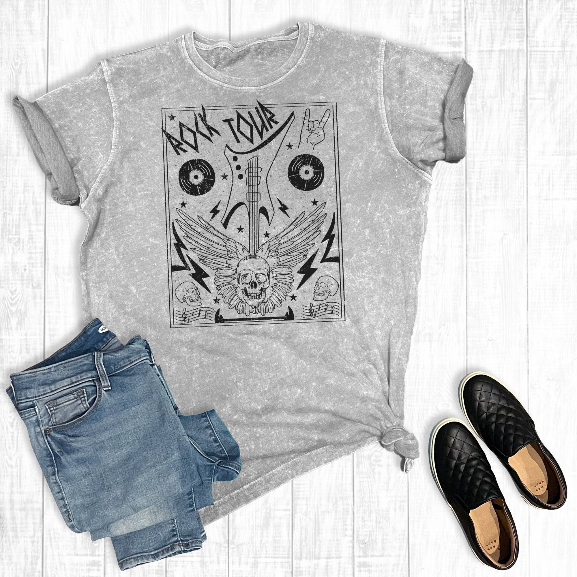 Rock Tour Mineral Wash Graphic Tee Hoodie, Sweatshirt | PodTeesHub.com