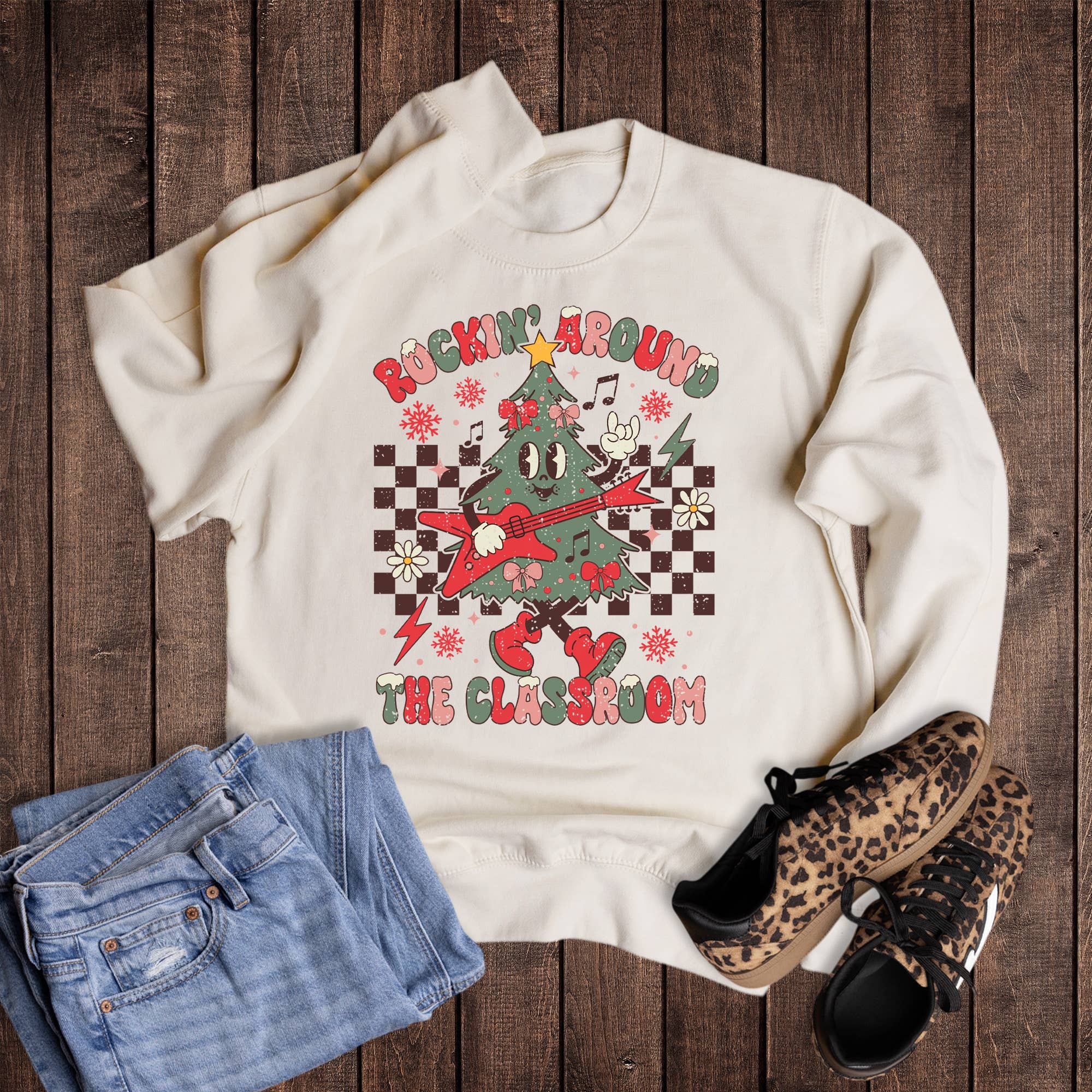 Christmas Teacher Rockin' Around the Classroom Sweatshirt T-Shirts, Hoodie | PodTeesHub.com