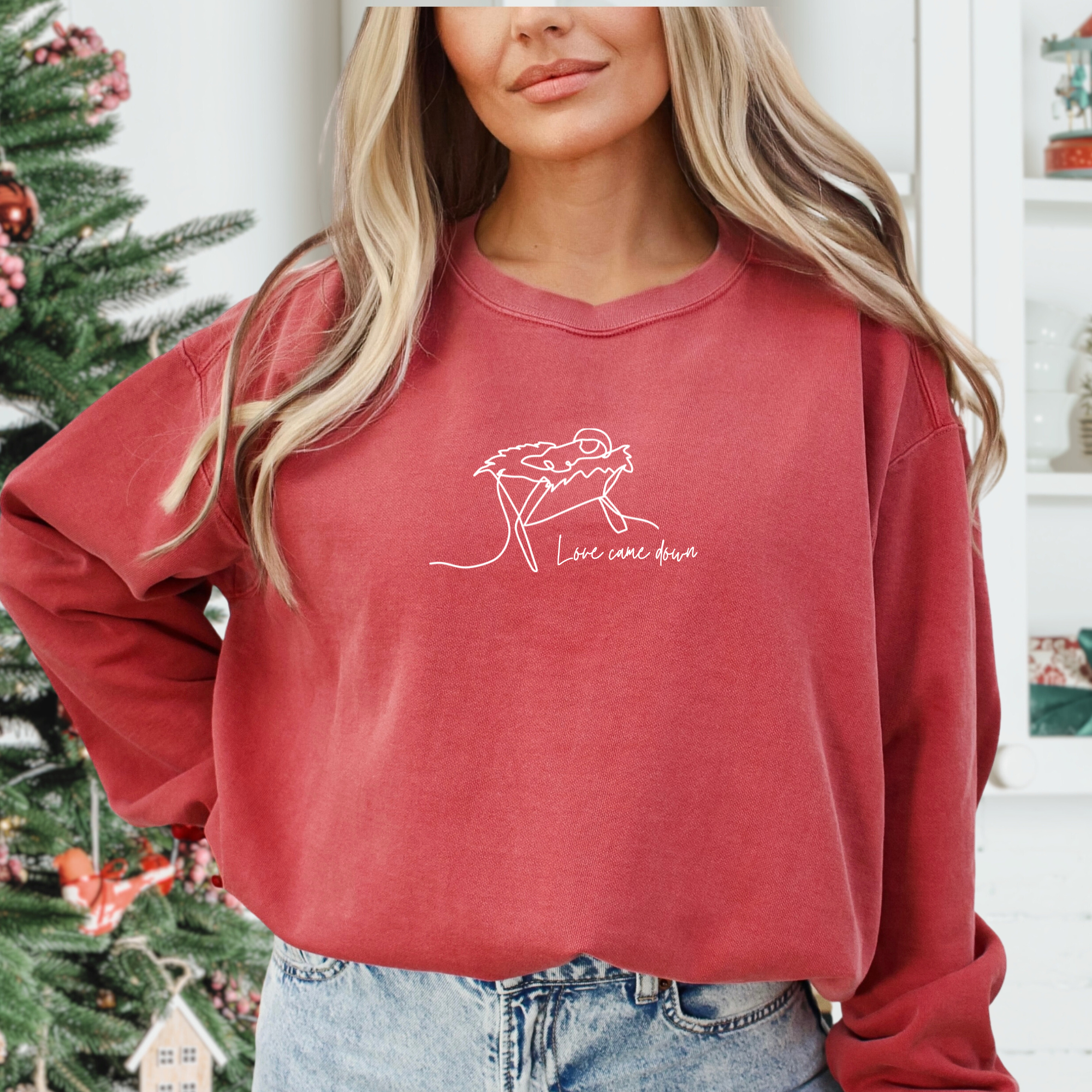 Love Came Down Christmas Manger Crewneck Sweatshirt T-Shirts, Hoodie | PodTeesHub.com