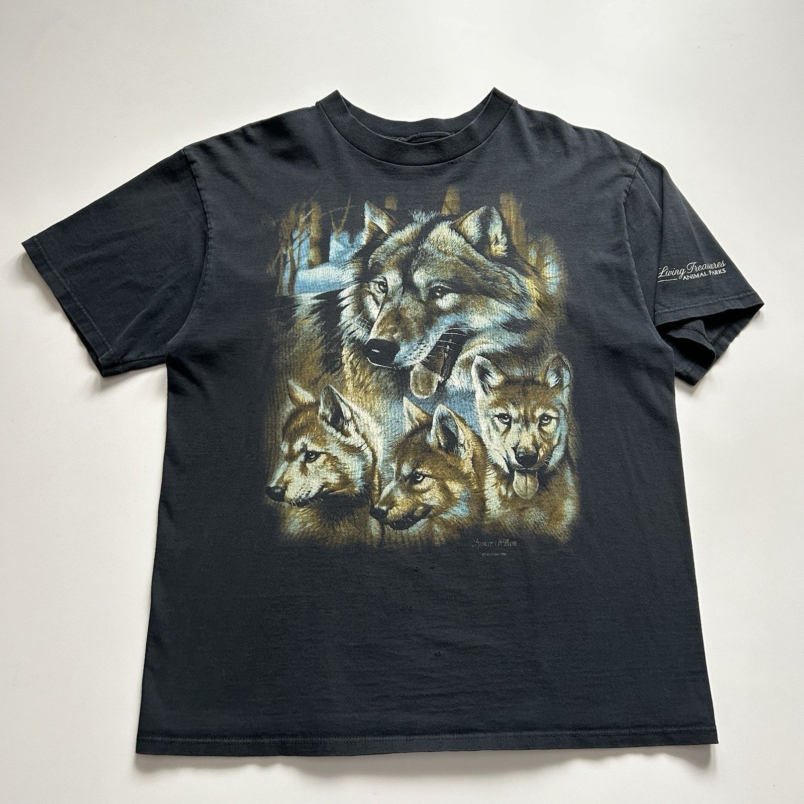 Vintage 90s Wolf T Shirt Large Faded Black Animal Art Rare Hoodie, Sweatshirt | PodTeesHub.com