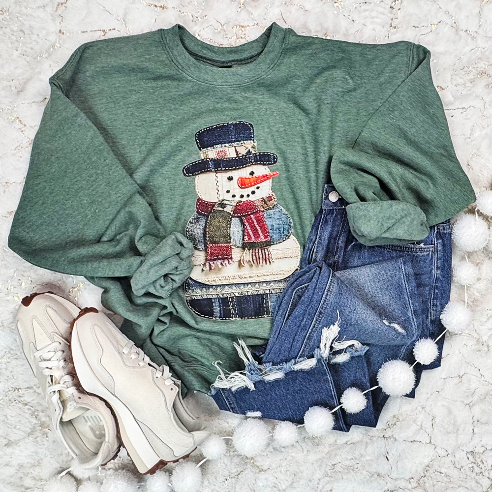 Patchwork Snowman Sweatshirt T-Shirts, Hoodie | PodTeesHub.com