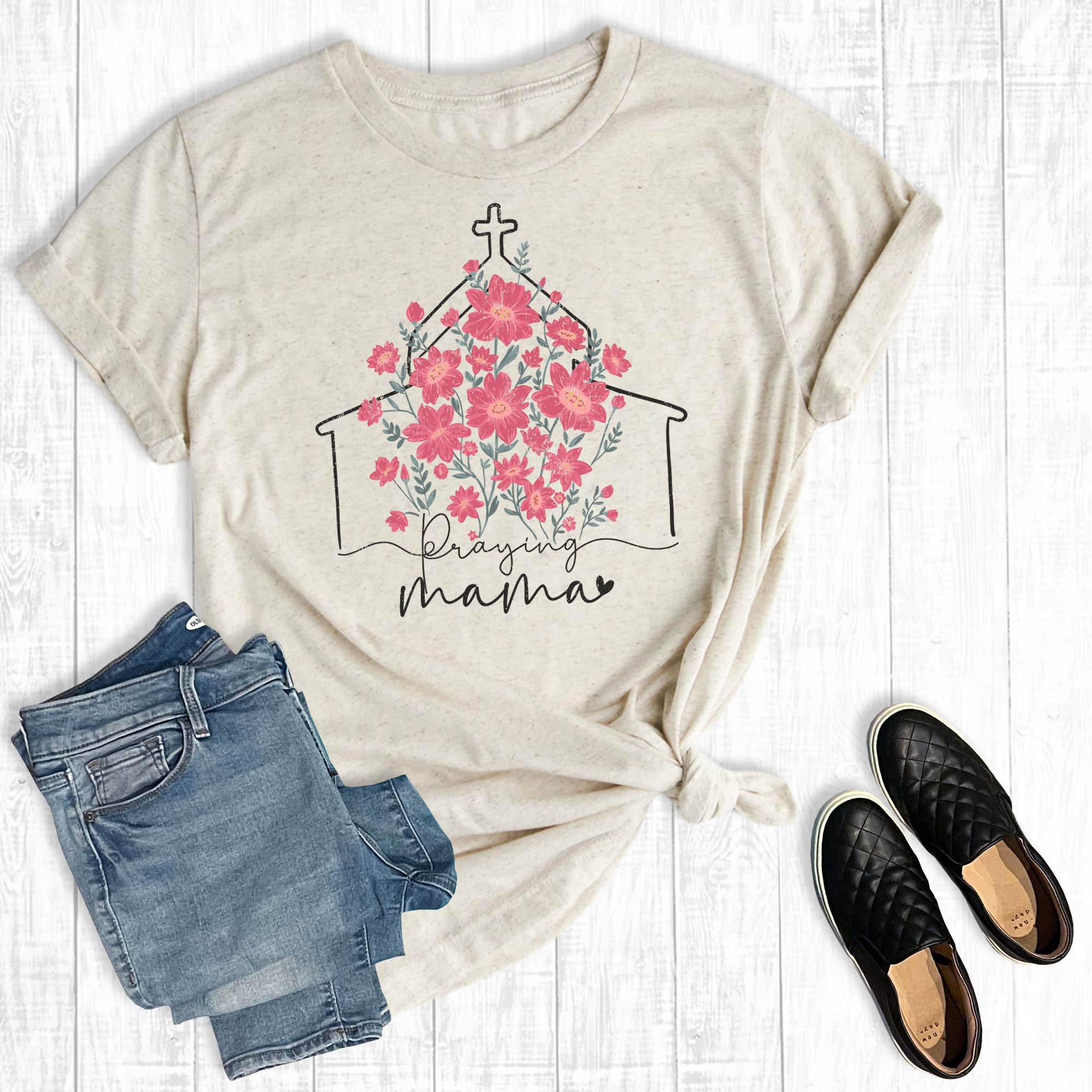 Mother's Day Floral Praying Mama Graphic Tee Hoodie, Sweatshirt | PodTeesHub.com