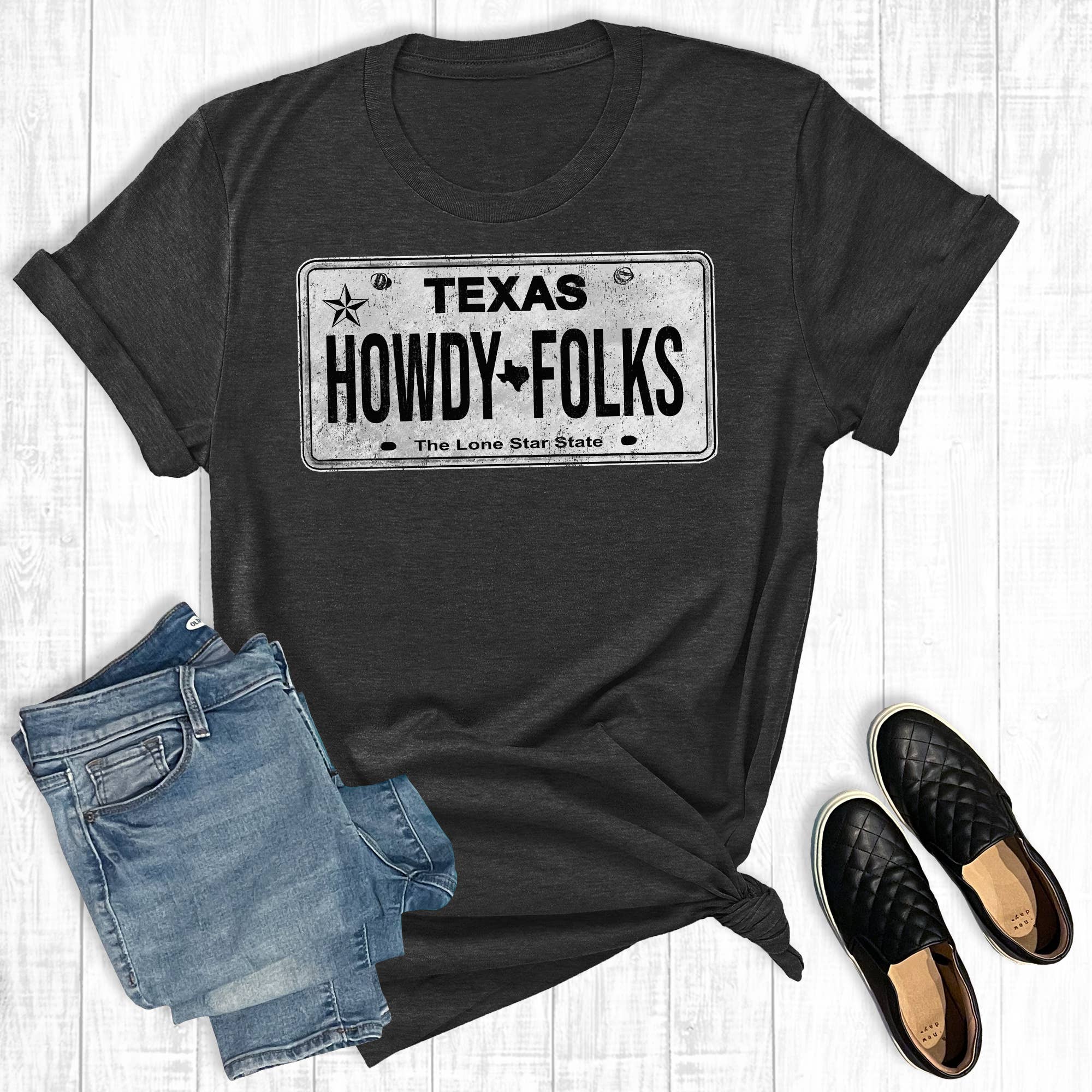 Howdy Folks Texas License Plate Graphic Tee Hoodie, Sweatshirt | PodTeesHub.com