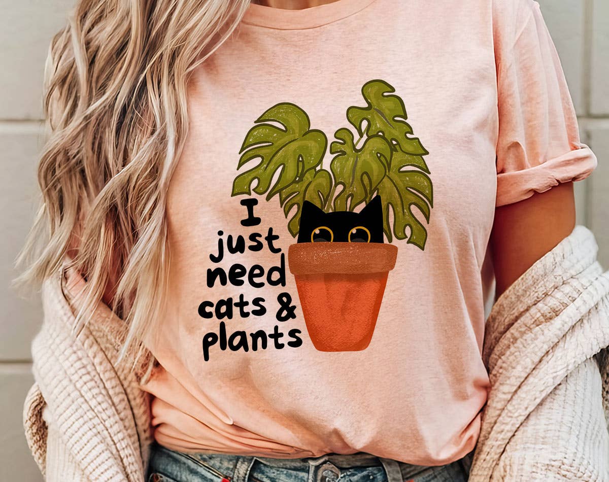 I Just Need Cats and Plants - Cute Funny Cat Graphic T-Shirt Hoodie, Sweatshirt | PodTeesHub.com