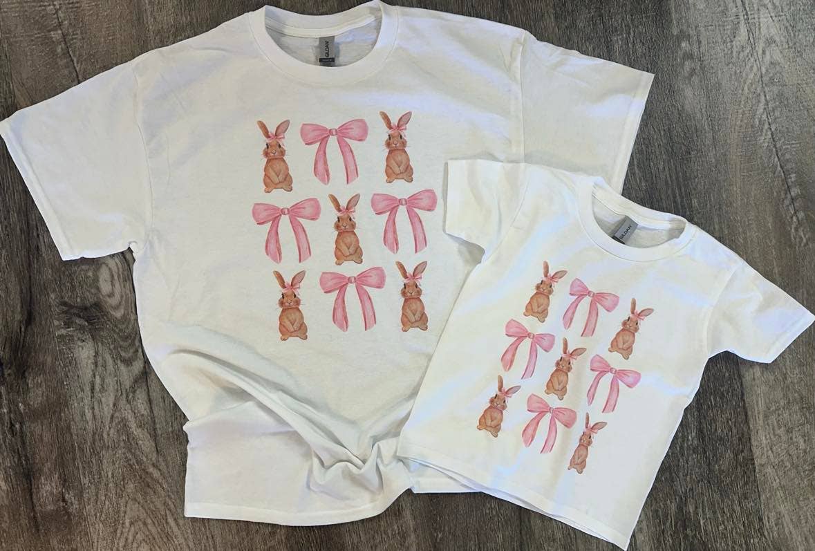 Bunnies and Bows On White Tee Hoodie, Sweatshirt | PodTeesHub.com