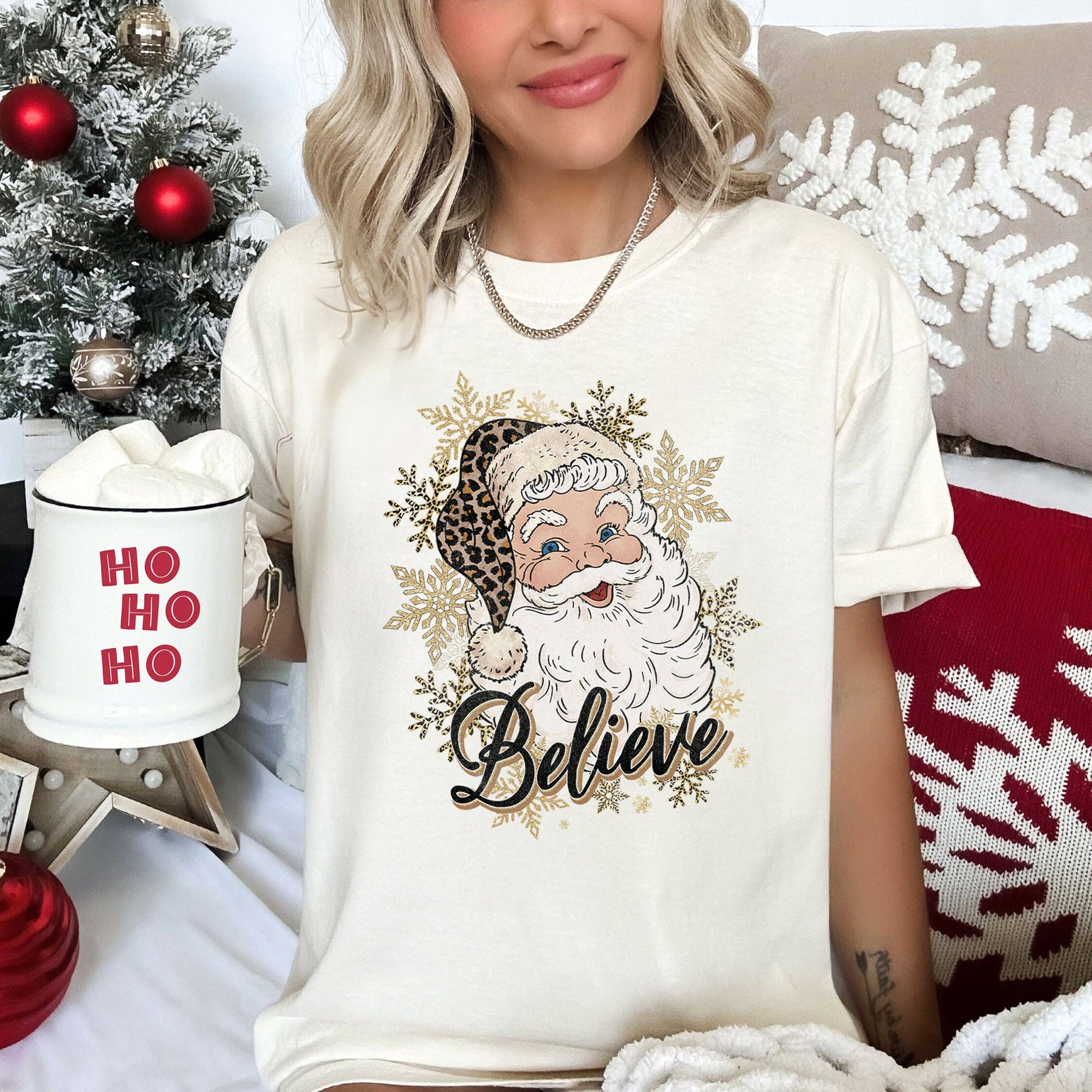 Retro Santa, Believe, Christmas, Leopard Print, Tshirt Hoodie, Sweatshirt | PodTeesHub.com