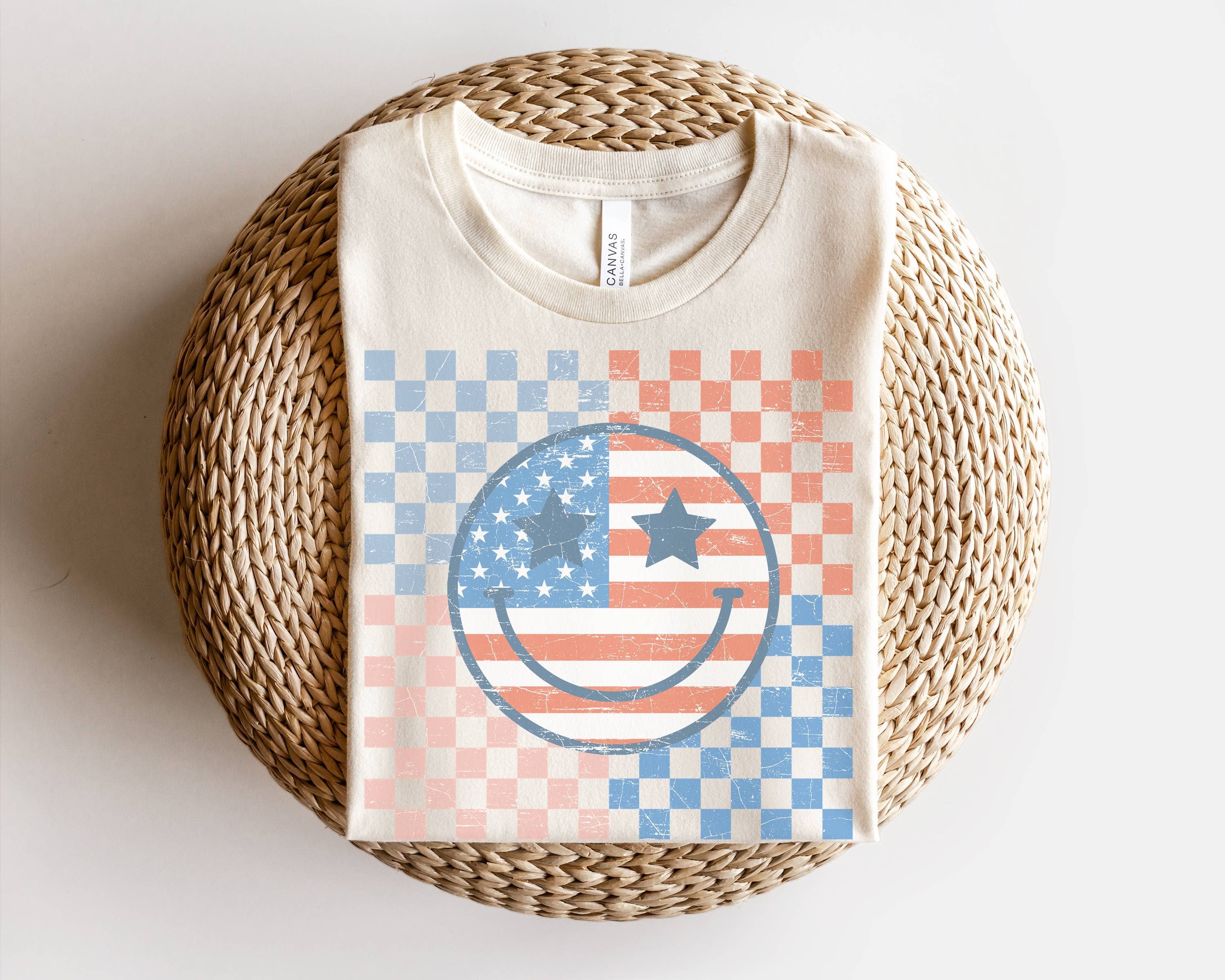 America Checkered Flag Happy Face Tee Hoodie, Sweatshirt | PodTeesHub.com