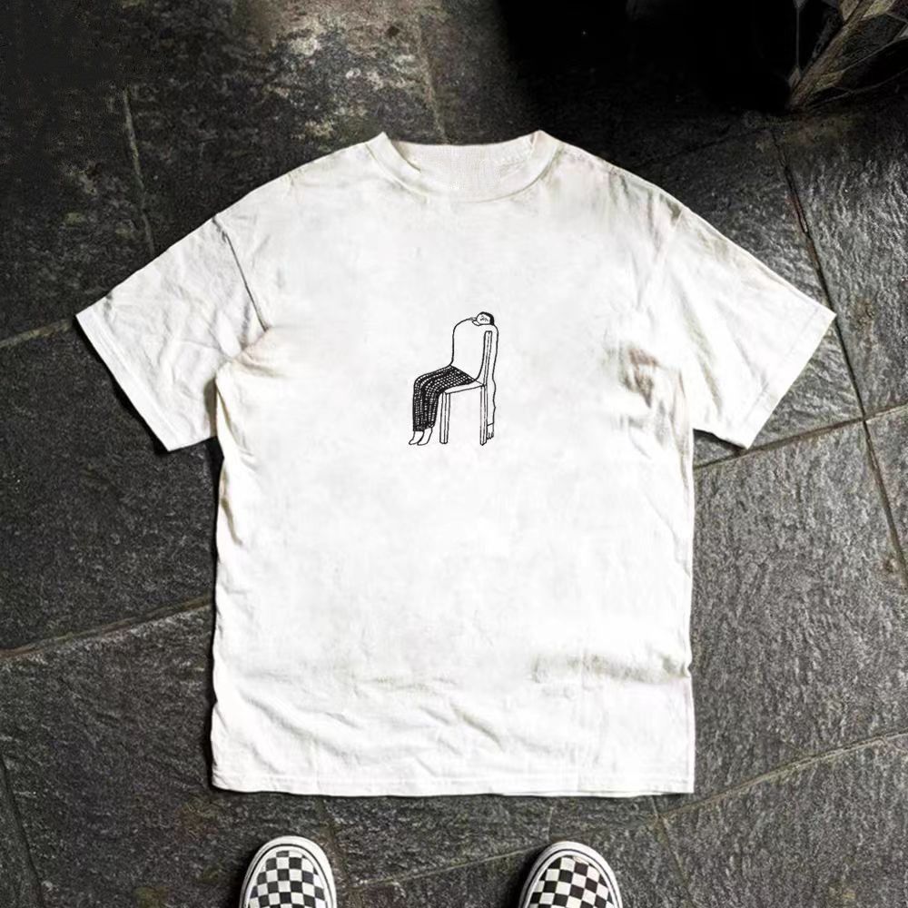 Vintage White Casual Retro Fun Chair Print Cotton T Shirt Hoodie, Sweatshirt | PodTeesHub.com