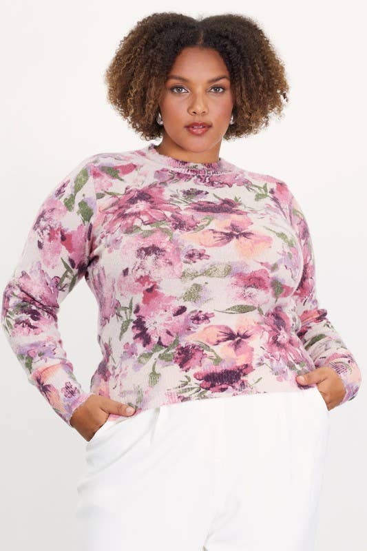 Plus Size Floral Printed Mock Neck Sweater T-Shirts, Hoodie, Sweatshirt | PodTeesHub.com