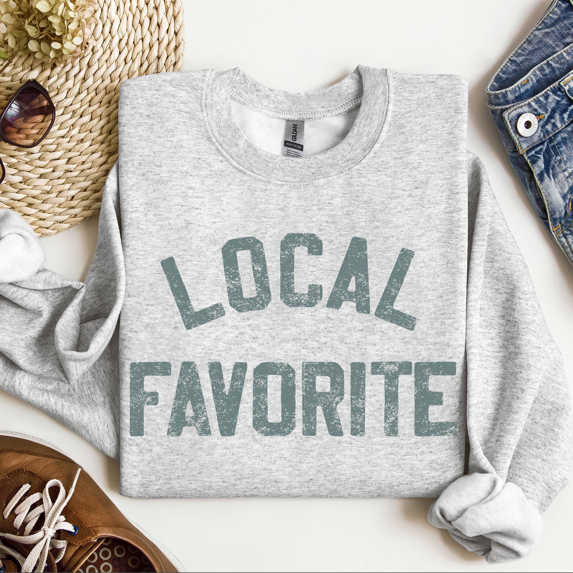 Local Favorite Crewneck Sweatshirt, Shop Local, Local Sweat T-Shirts, Hoodie | PodTeesHub.com