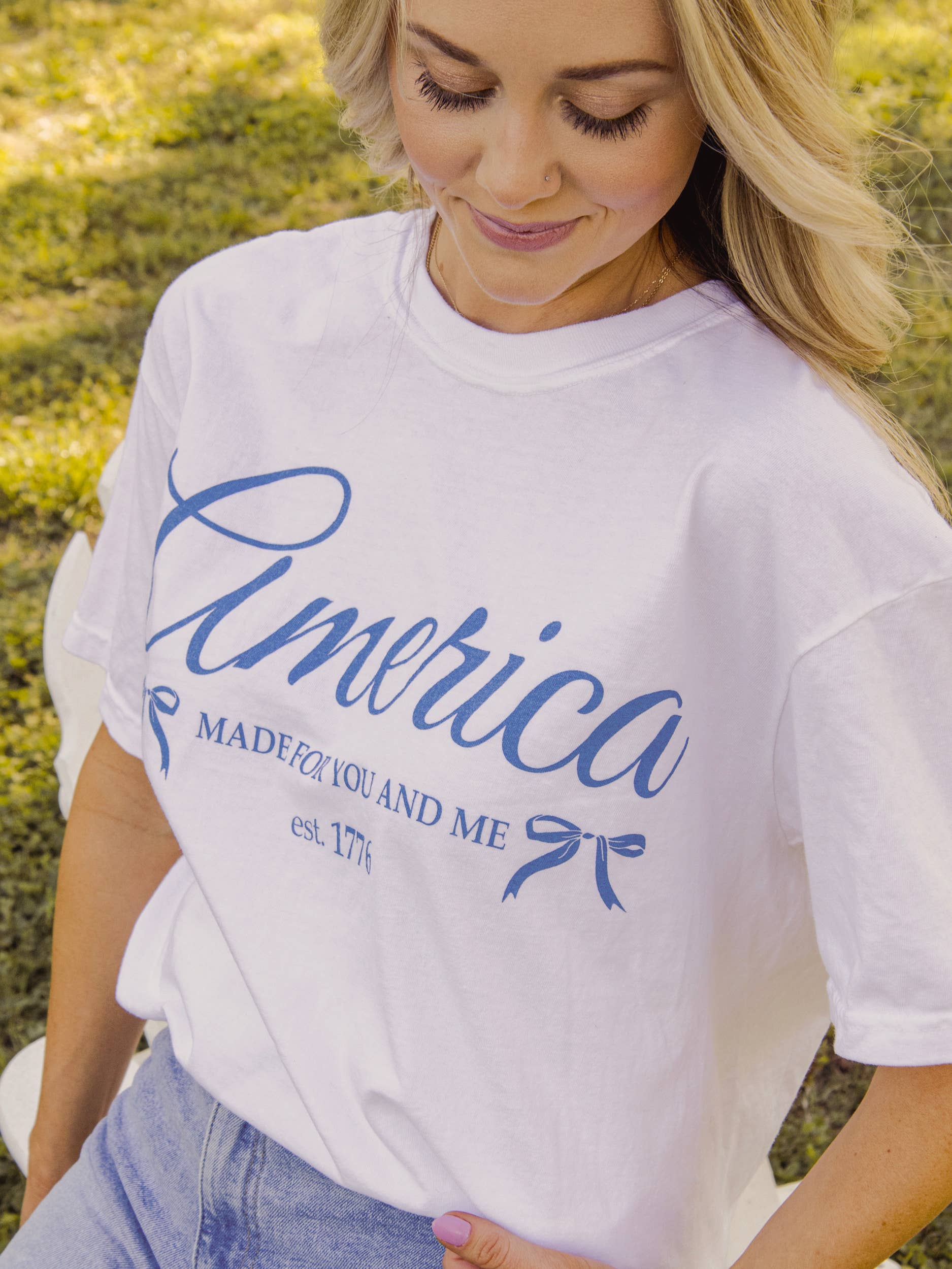 4th of July America 1776 Bows White Comfort Colors Tee Hoodie, Sweatshirt | PodTeesHub.com