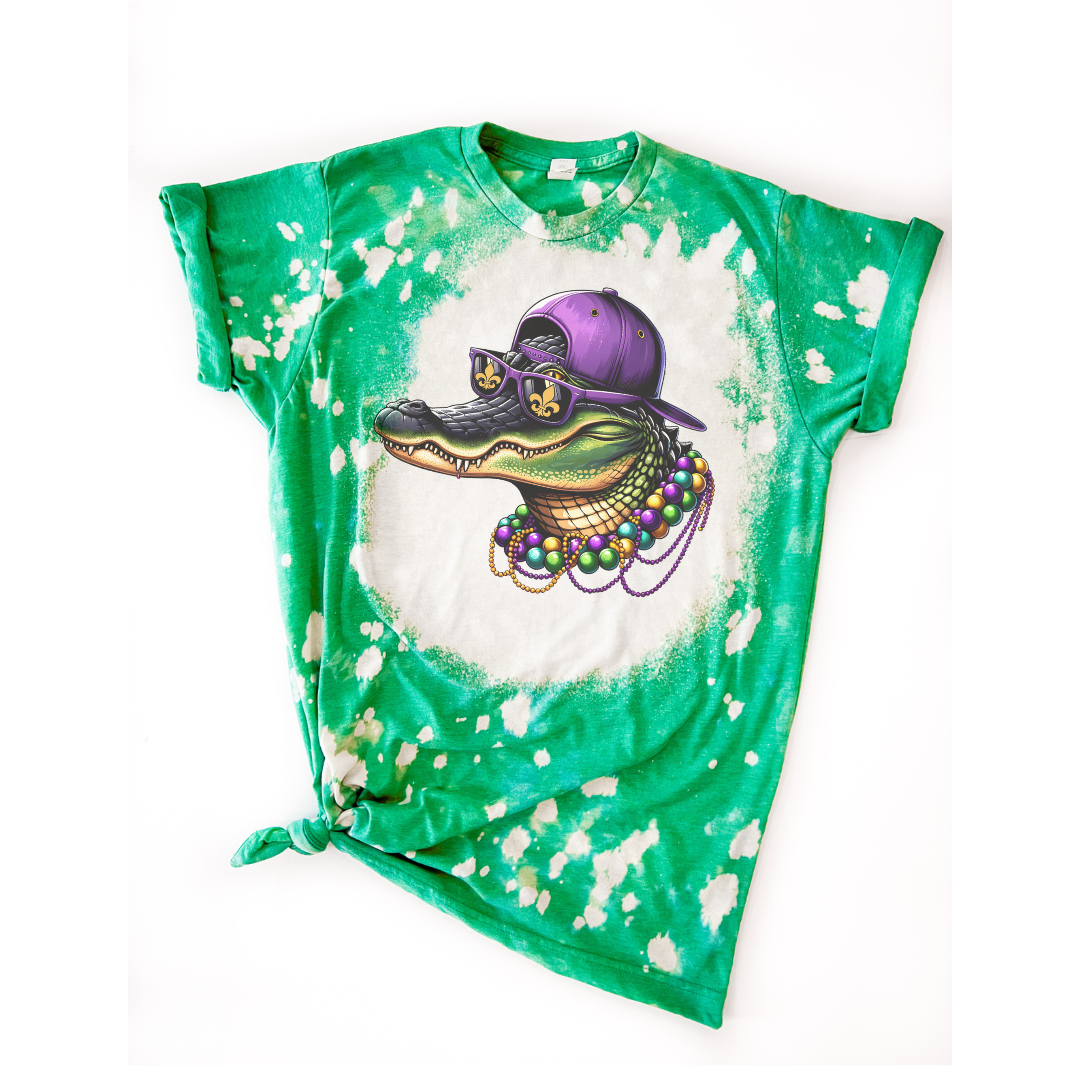 Mardi Gras Gator Vintage Bleached Tee Hoodie, Sweatshirt | PodTeesHub.com