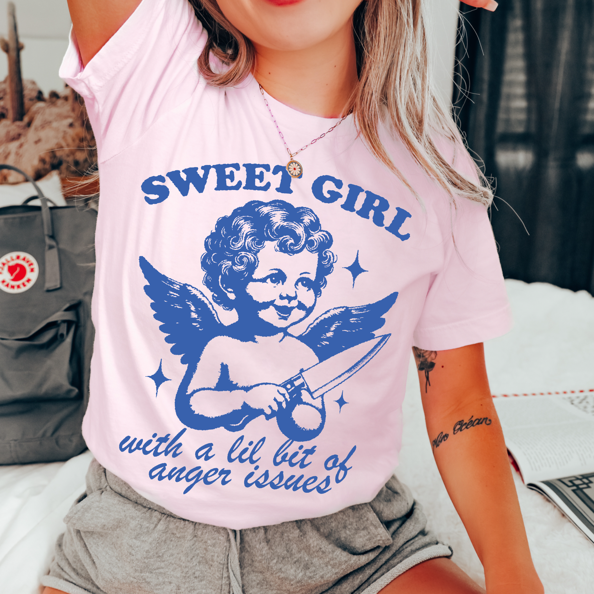 Sweet Girl with A Lil Bit of Anger Comfort Color Graphic Tee Hoodie, Sweatshirt | PodTeesHub.com