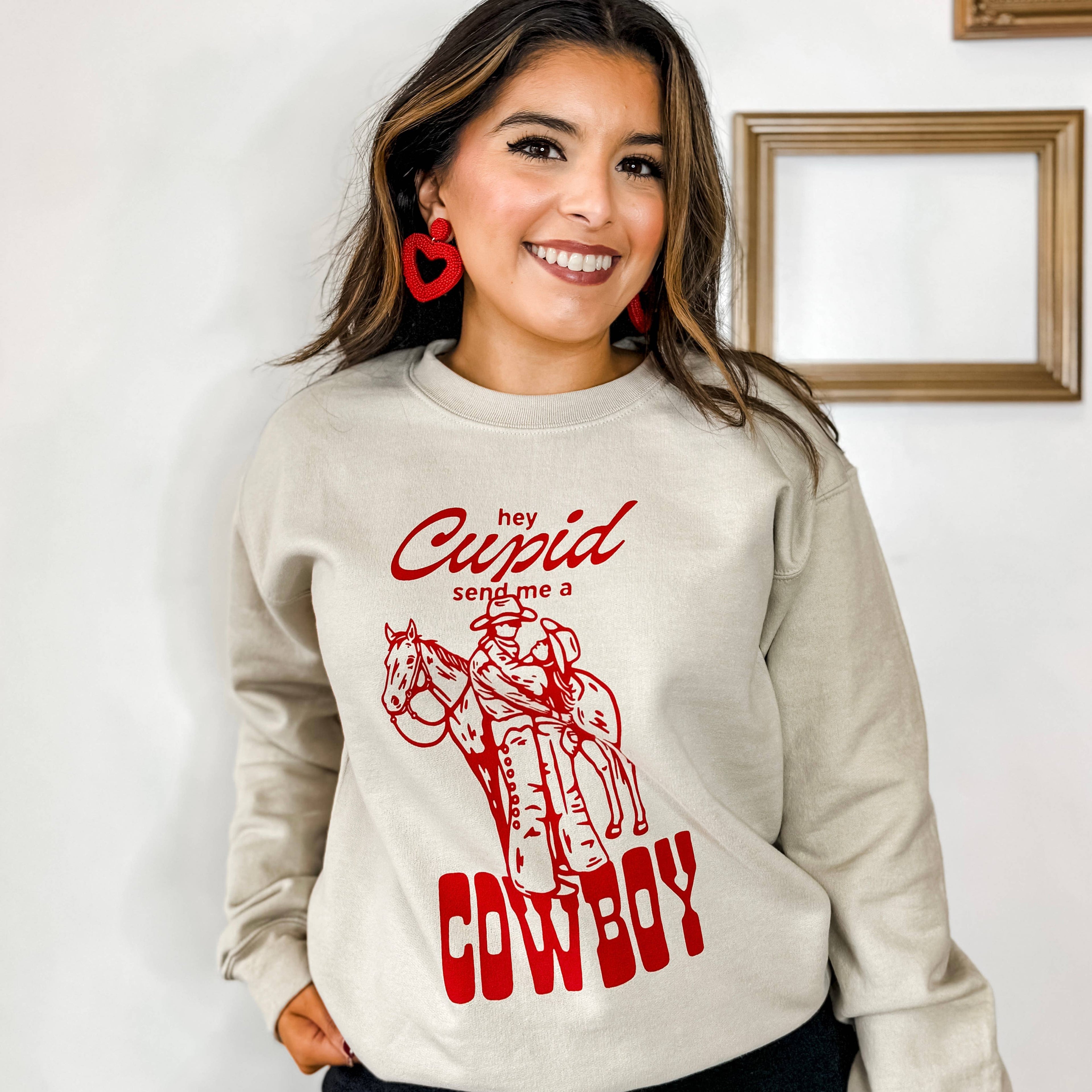 Hey Cupid Cowboy Crewneck Sweatshirt, Valentine's Day Shirt Hoodie | PodTeesHub.com