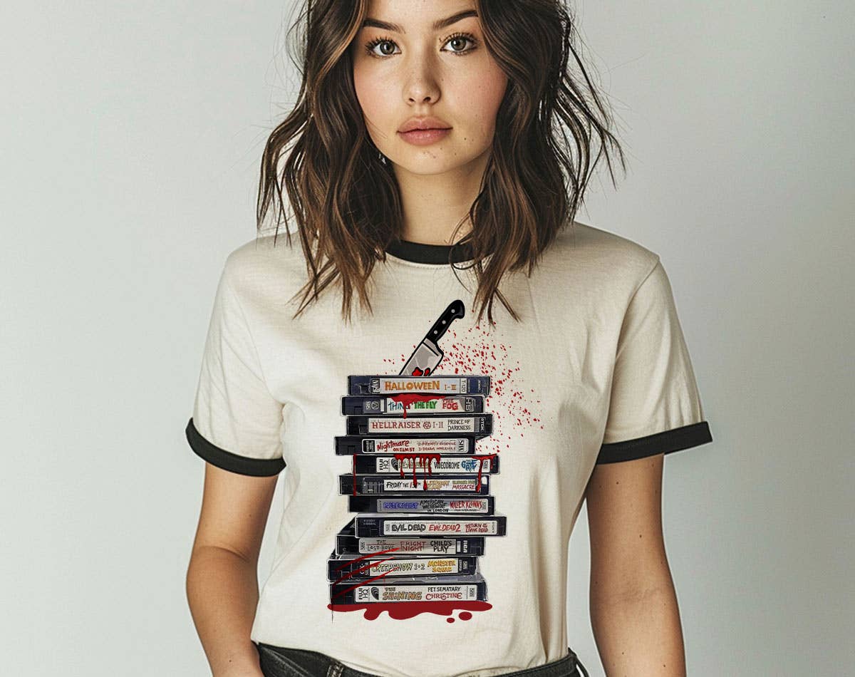 Knife Vhs Horror Retro Movies - Halloween Horror Ringer Tee Hoodie, Sweatshirt | PodTeesHub.com