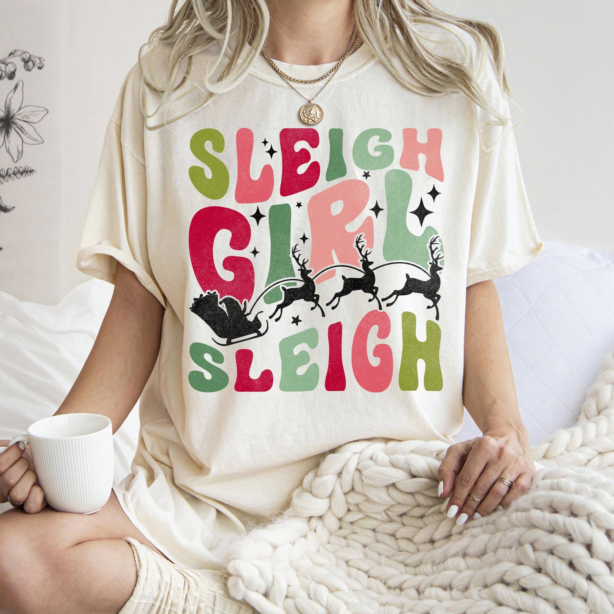 Sleigh Girl Sleigh, Santa, Christmas, Retro, Tshirt Hoodie, Sweatshirt | PodTeesHub.com