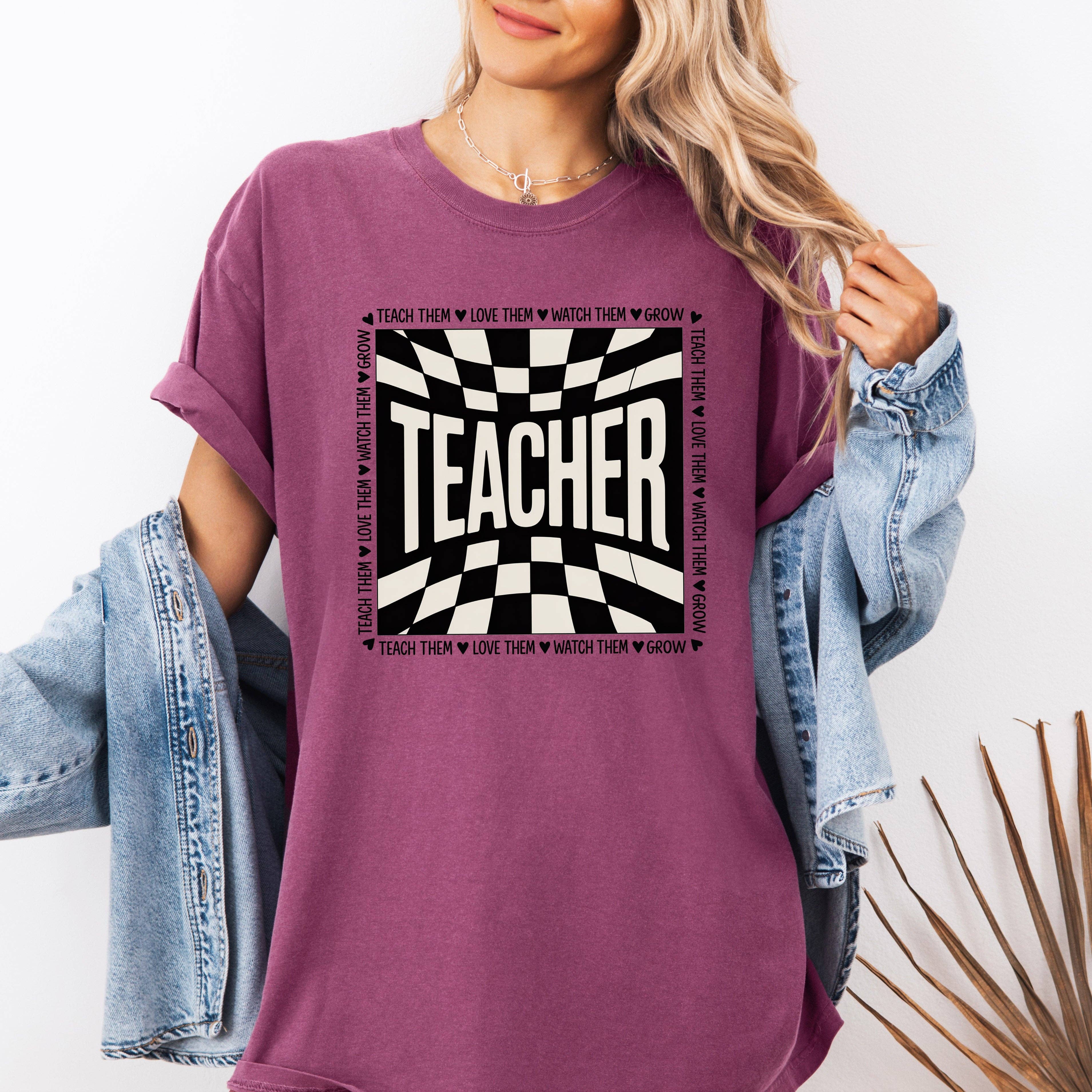 Teacher, Checkered, Back To School Cute T-Shirt Hoodie, Sweatshirt | PodTeesHub.com