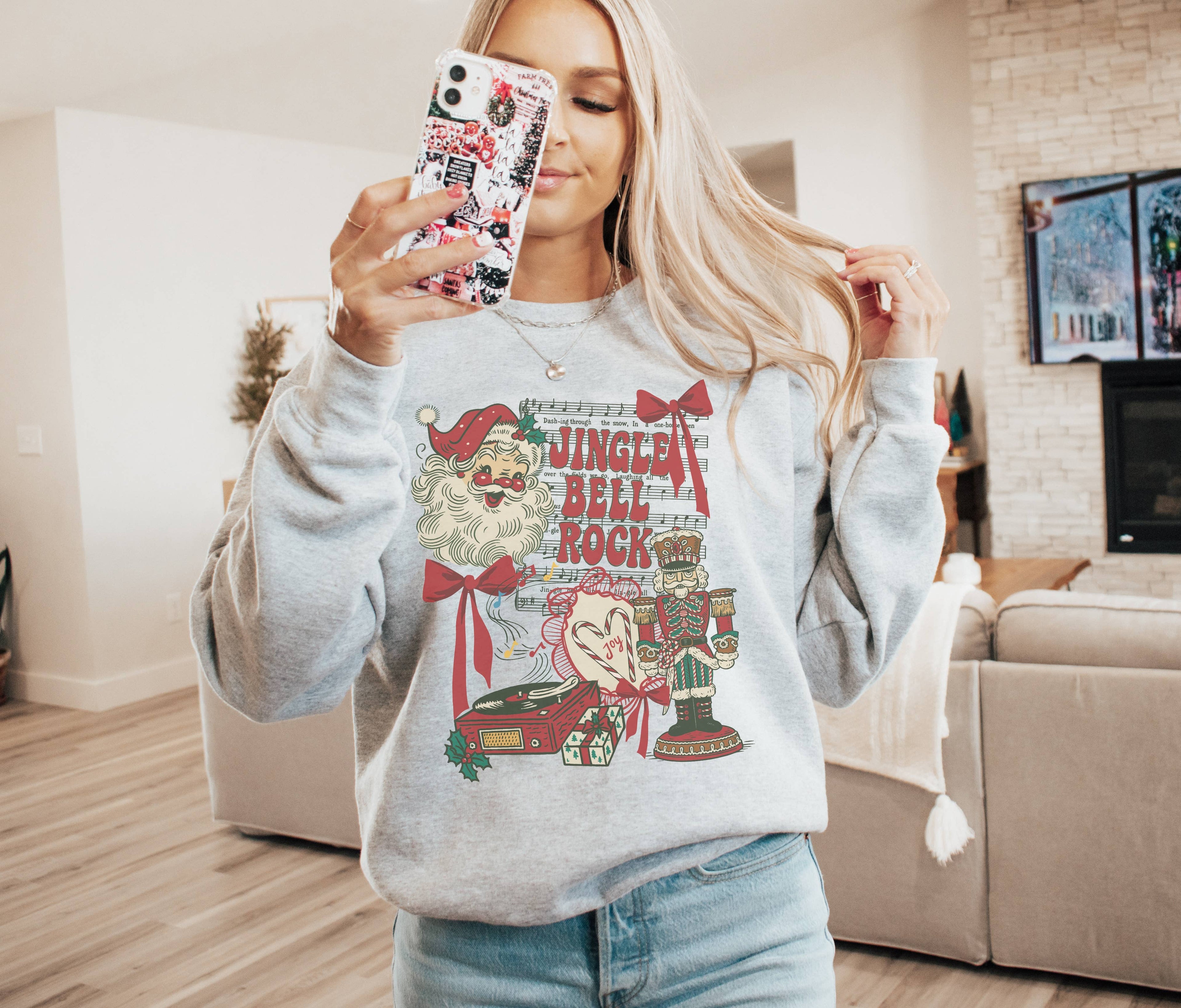 Retro Jingle Bell Rock  Crewneck Sweatshirt T-Shirts, Hoodie | PodTeesHub.com