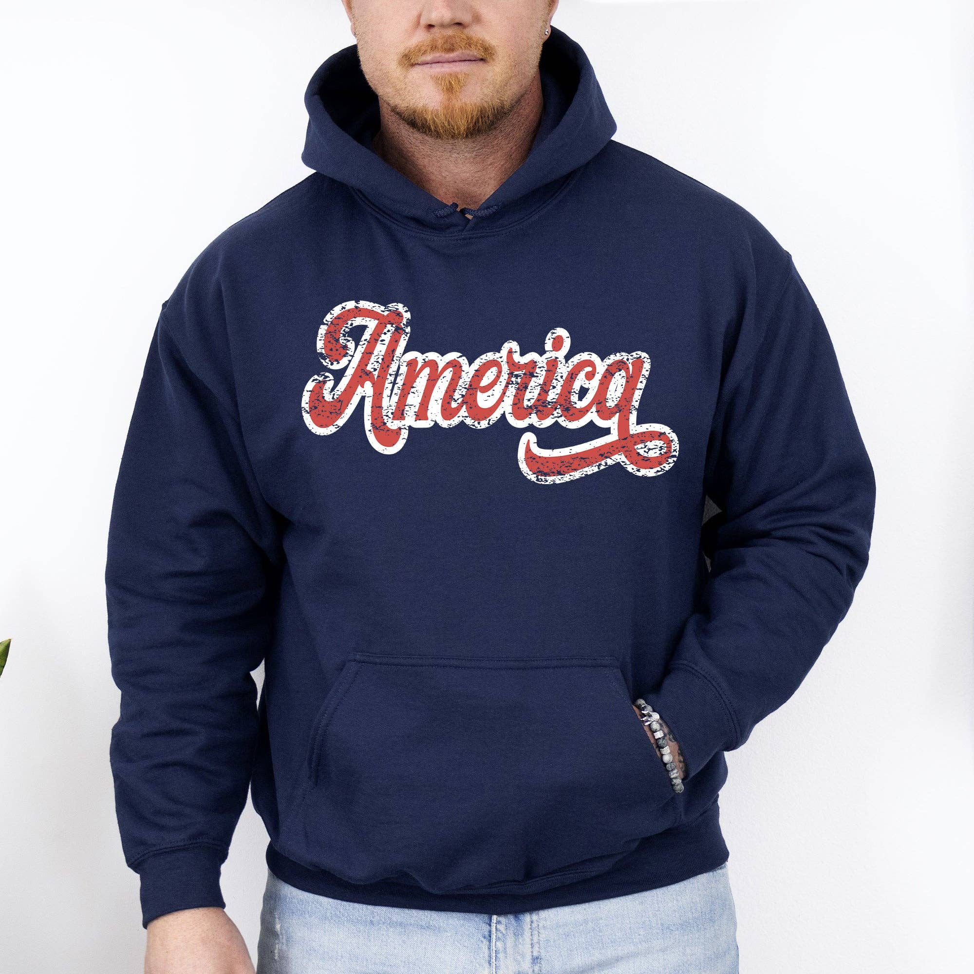 America, Red, White, Retro Patriotic, USA 4th of July Hoodie T-Shirts, Sweatshirt | PodTeesHub.com
