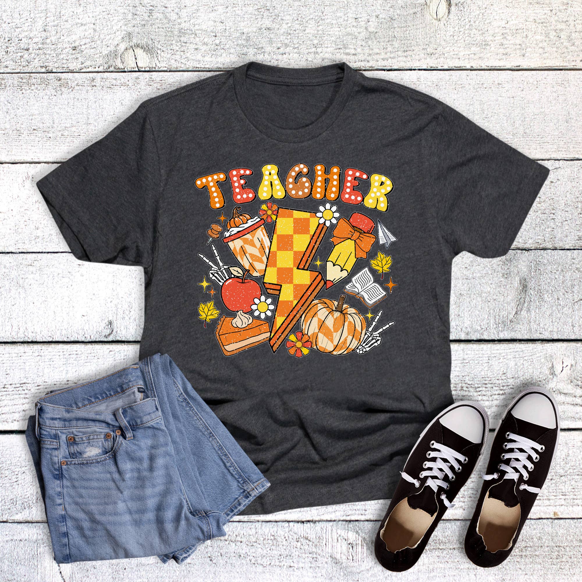 Fall Teacher Lightning Bolt Graphic Tee Hoodie, Sweatshirt | PodTeesHub.com