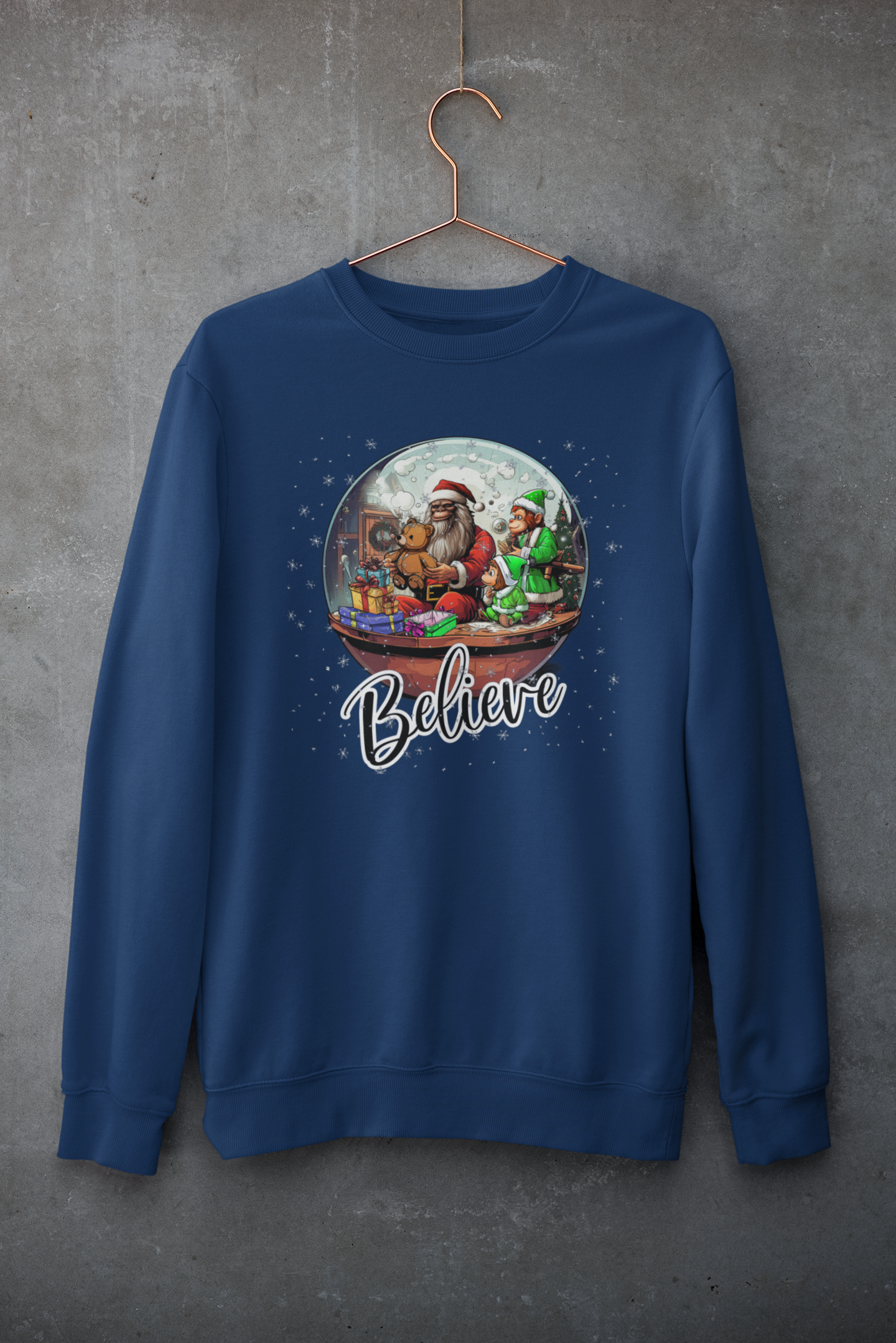 Santa Squatch & Elves in Workshop Snow Globe Sweatshirt T-Shirts, Hoodie | PodTeesHub.com