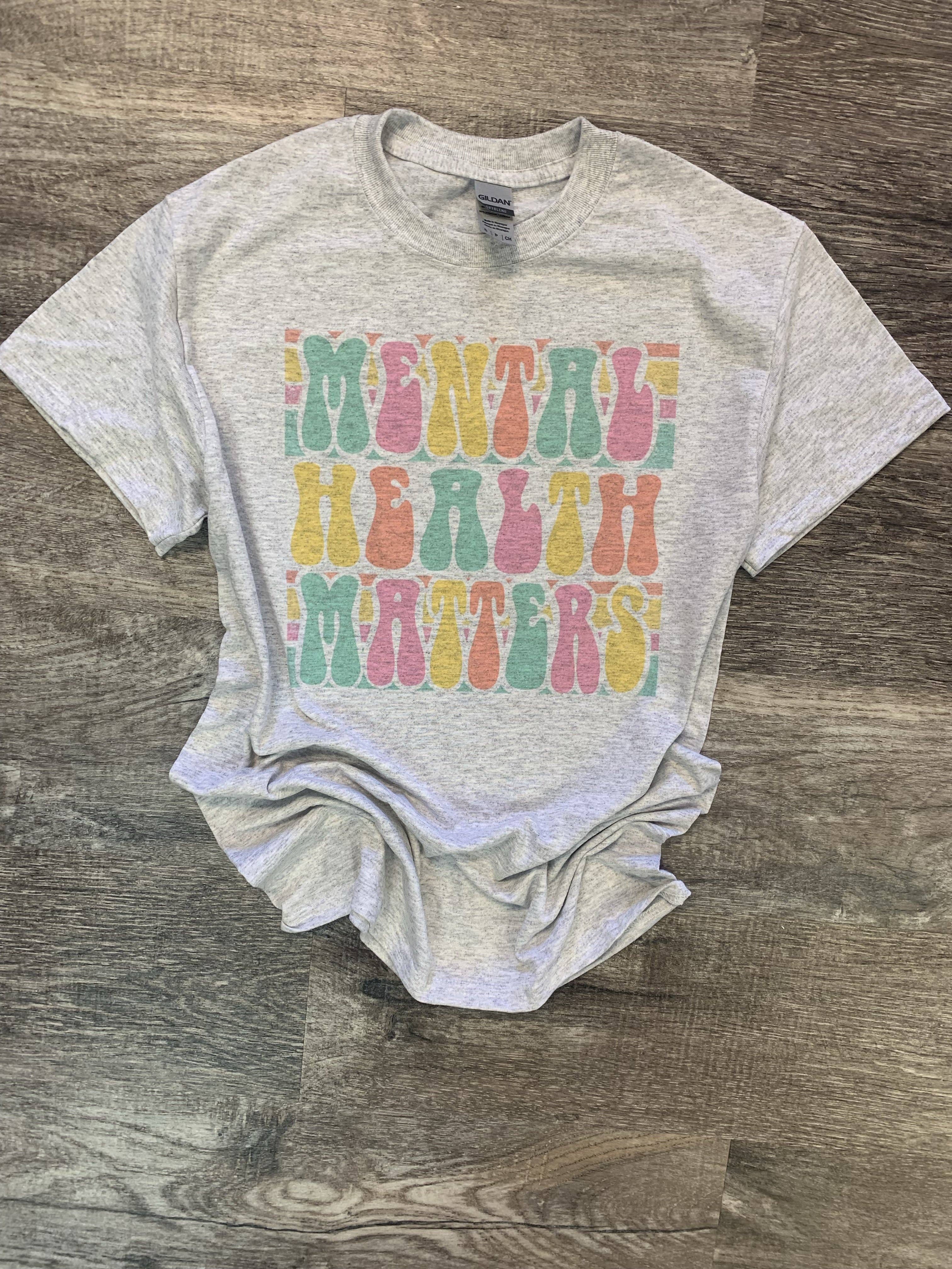 Mental Health Matters (Retro Bubble Letters) On Ash Gray Tee Hoodie, Sweatshirt | PodTeesHub.com