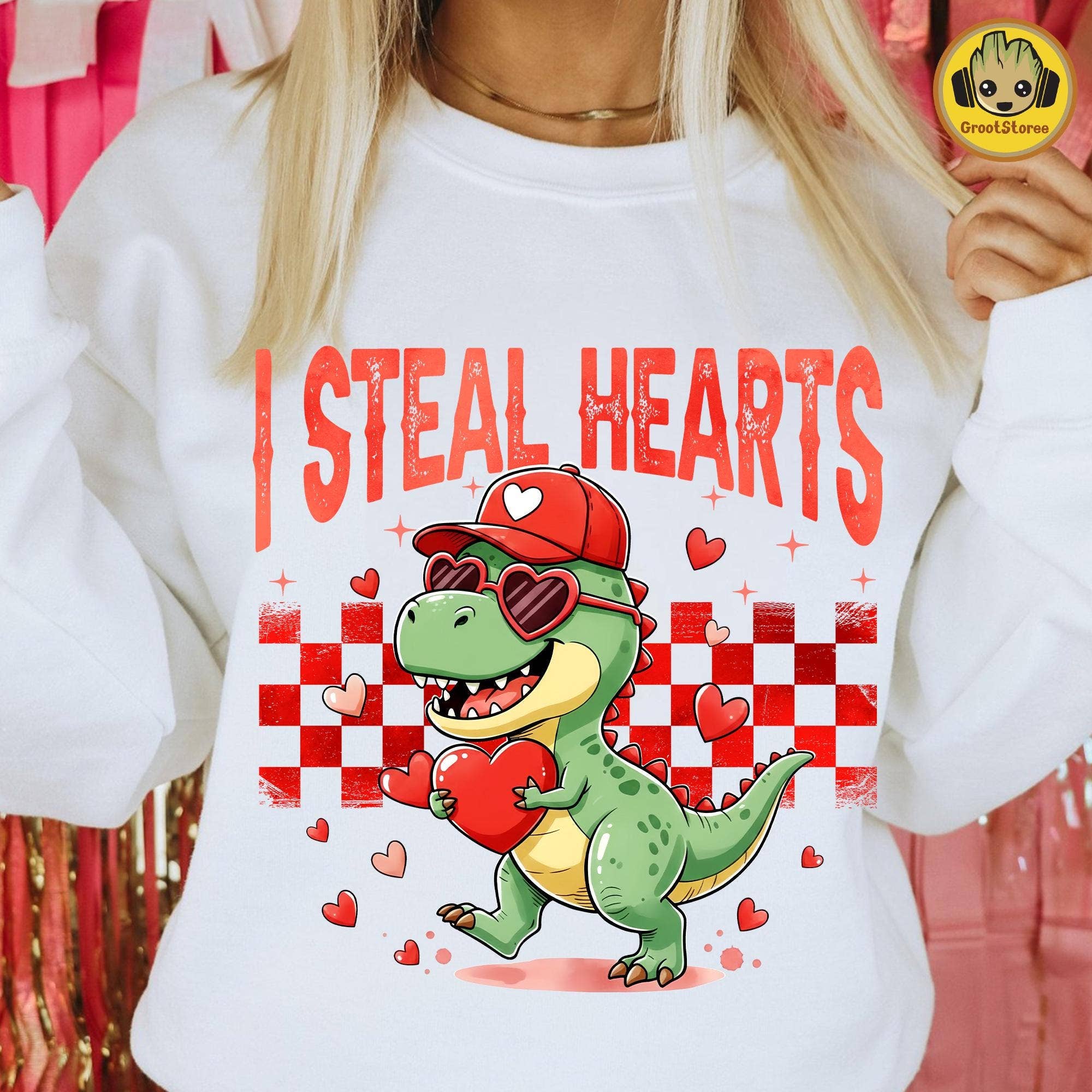 Dinosaur Love Checkered Shirt For Valentine's Day Hoodie, Sweatshirt | PodTeesHub.com