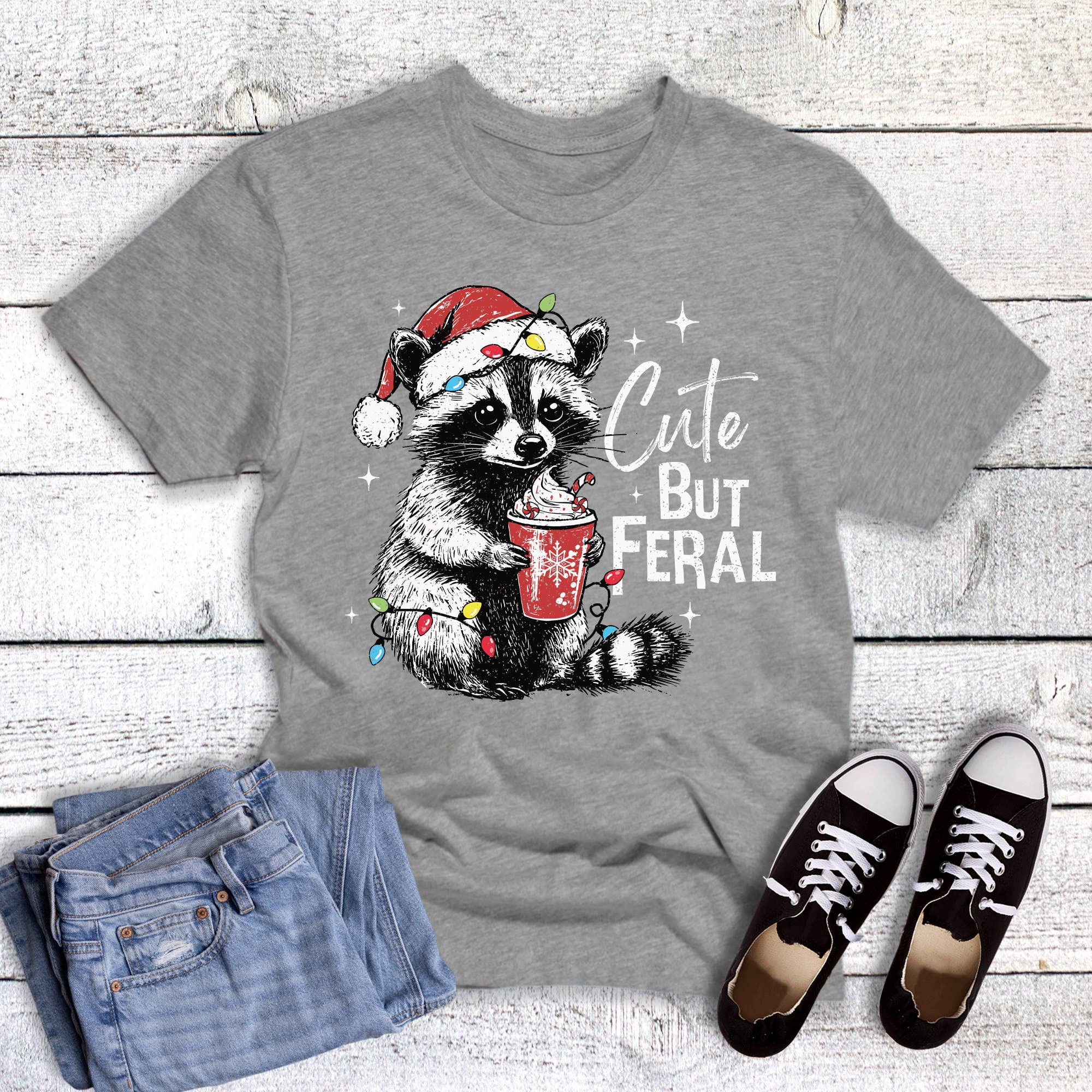 Christmas Cute But Feral with Cocoa Graphic Tee Hoodie, Sweatshirt | PodTeesHub.com