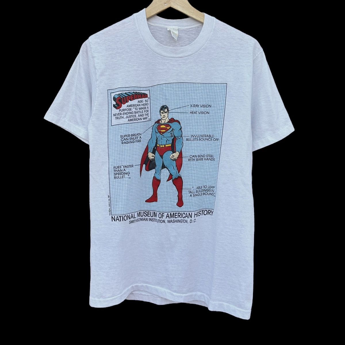Vintage 1987 Superman Smithsonian Museum Shirt White Medium Hoodie, Sweatshirt | PodTeesHub.com