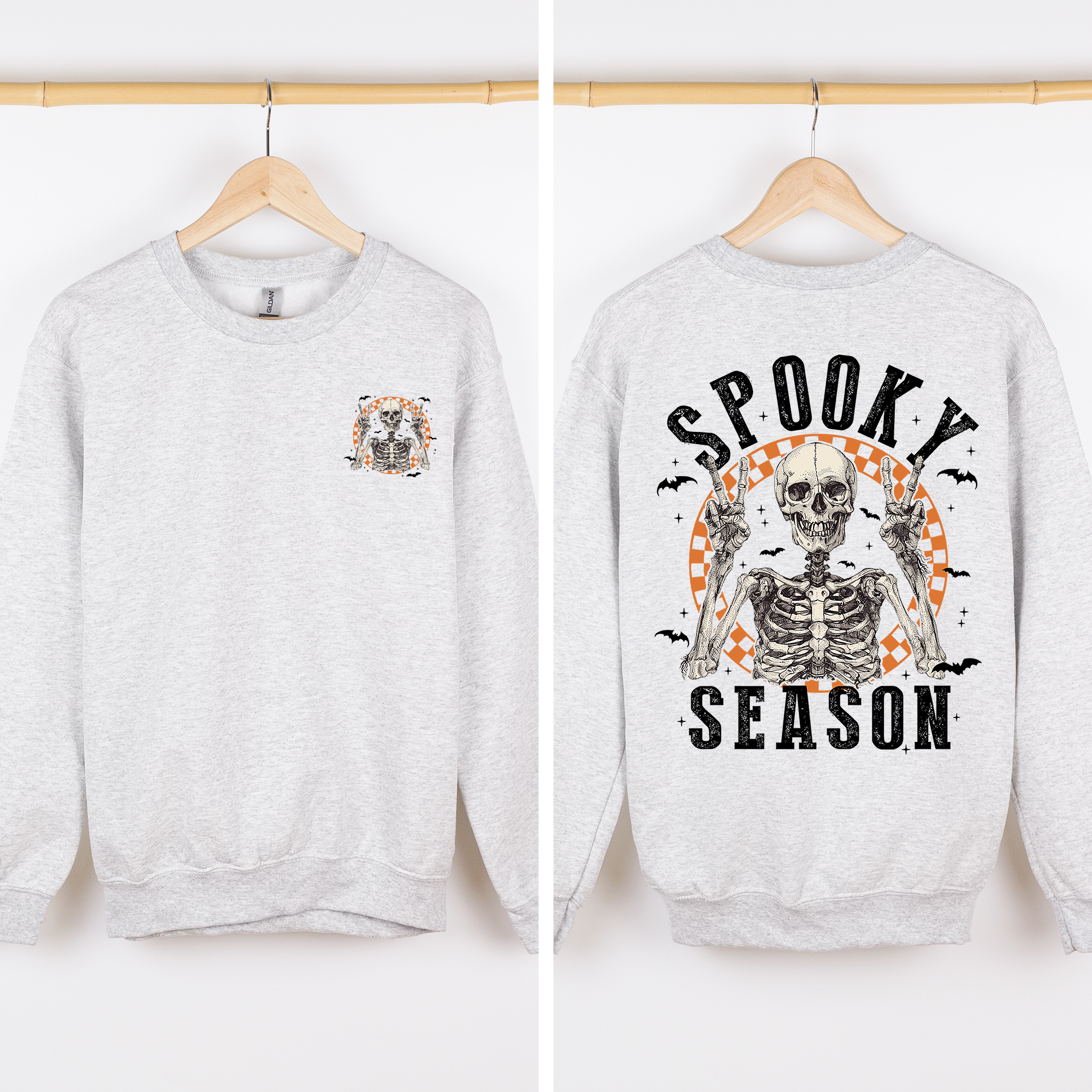 Spooky Season, Front and Back Skeleton Halloween Sweatshirt T-Shirts, Hoodie | PodTeesHub.com