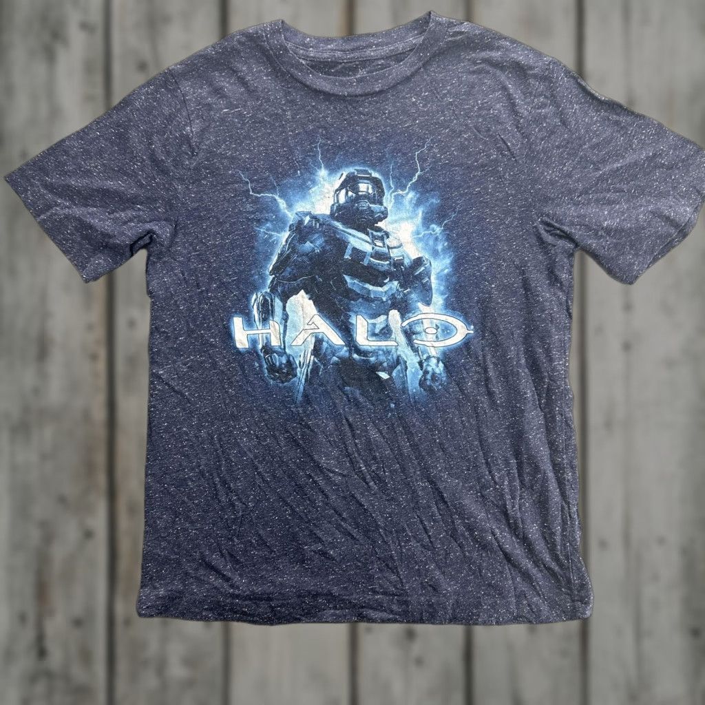 Vintage Halo Shirt Mens Xl Blue Graphic Tee Xbox Master Chief Video Game Cotton Hoodie, Sweatshirt | PodTeesHub.com