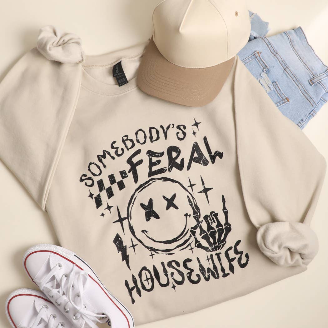 Somebody's Feral Housewife Distressed Heavyweight Sweatshirt T-Shirts, Hoodie | PodTeesHub.com