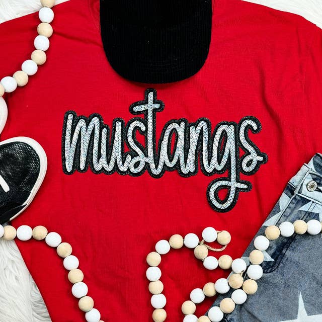 Mustangs Sequin Patch Red Everyday Tee Hoodie, Sweatshirt | PodTeesHub.com