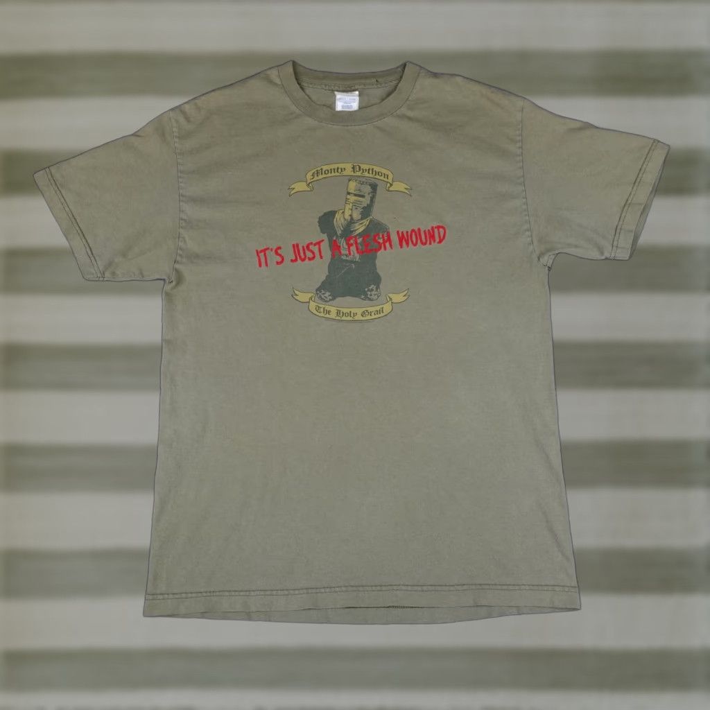 Vintage Vtg Monty Python Holy Grail Shirt L Olive Green S Just Flesh Wound Large T-Shirts, Hoodie, Sweatshirt
