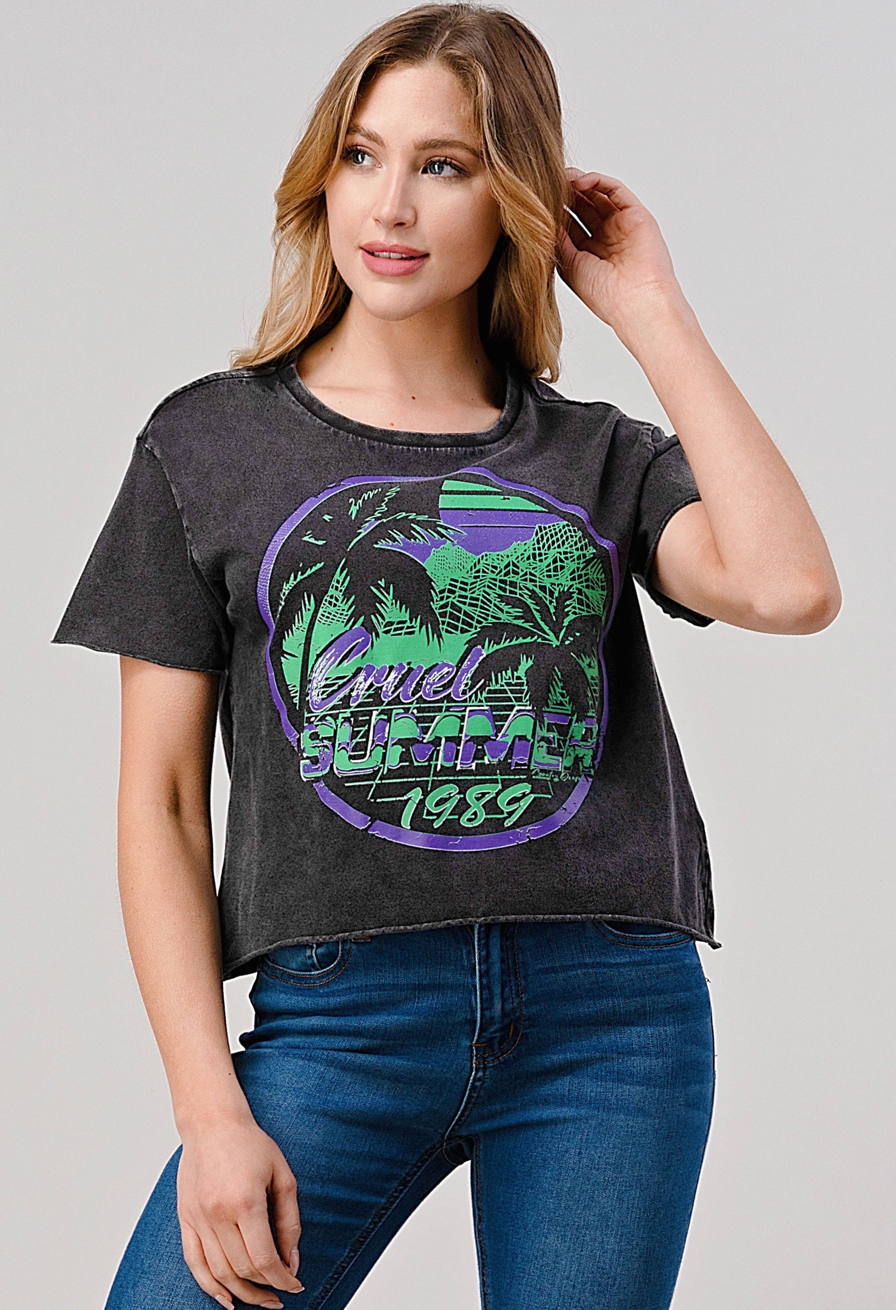 Cruel Summer 80's Regular Cropped Acid Wash T-Shirt Hoodie, Sweatshirt | PodTeesHub.com