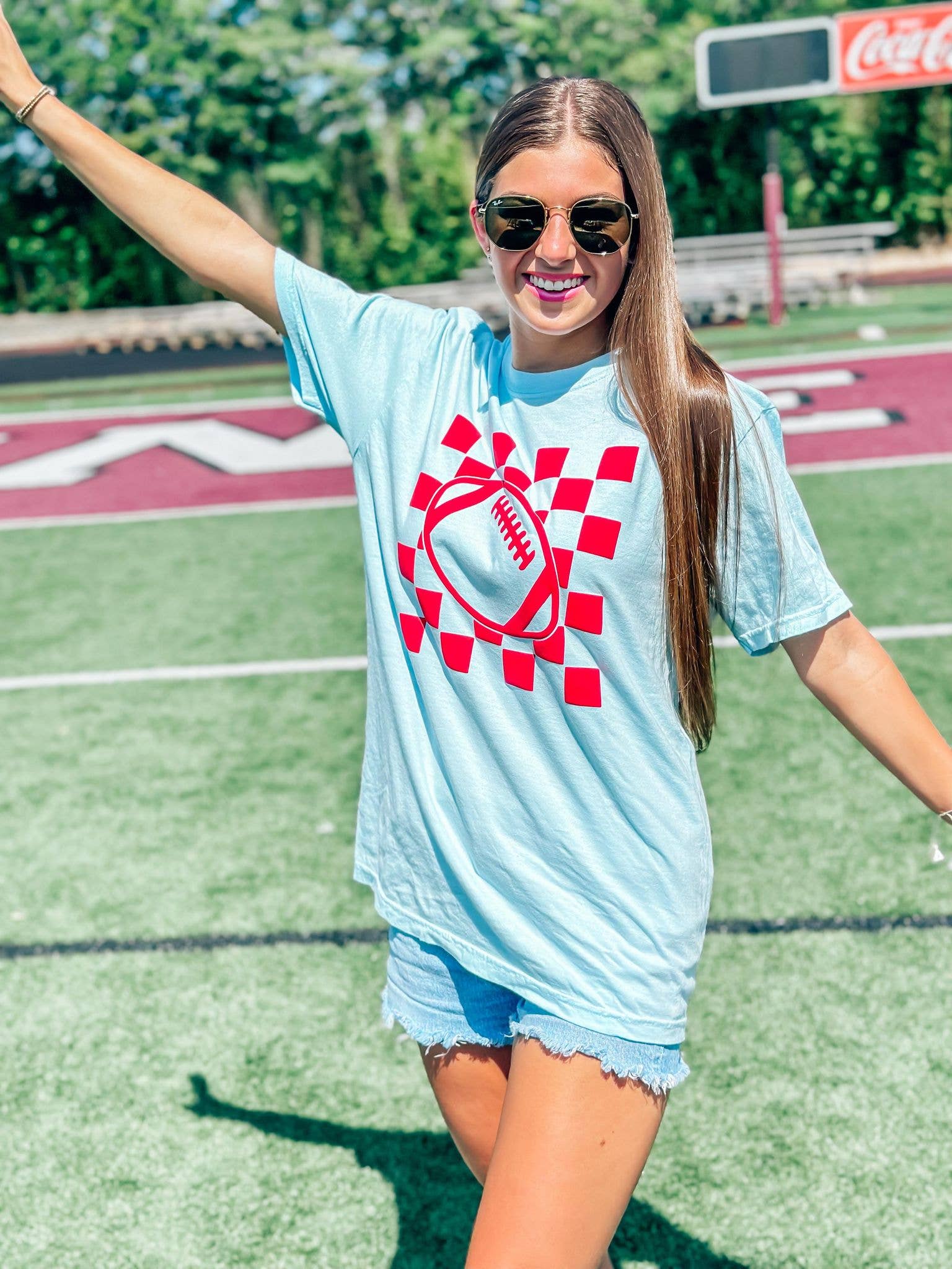 Custom Colored Checkered Football School Spirit Puff Tee Hoodie, Sweatshirt | PodTeesHub.com
