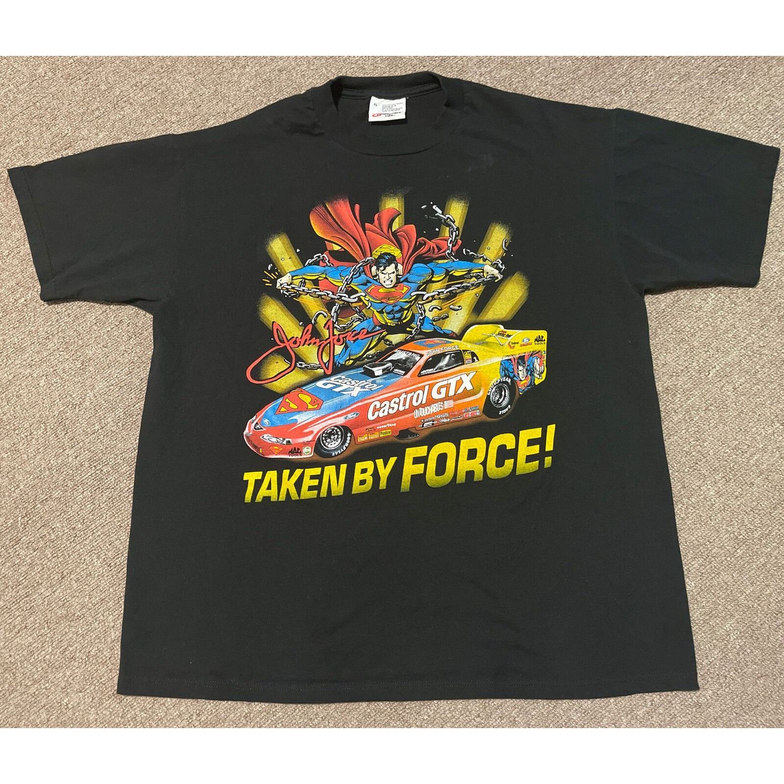 Vintage 1999 Xl John Force Superman Dc Nascar T Shirt Hoodie, Sweatshirt | PodTeesHub.com