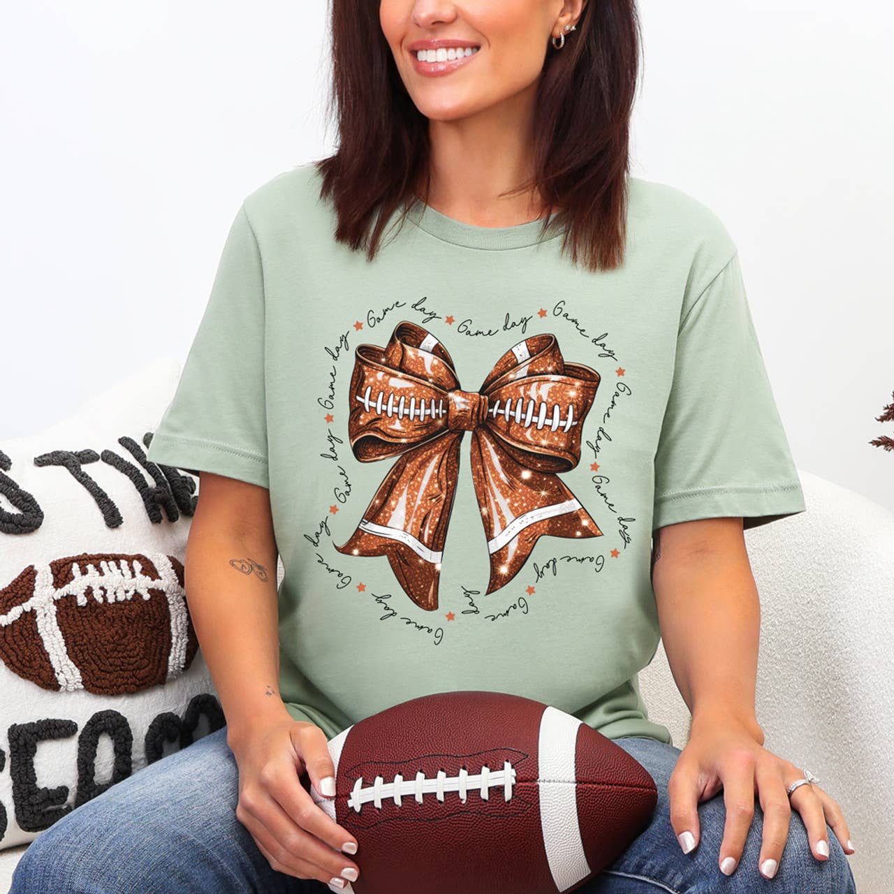 Game Day Football Bow Tee Hoodie, Sweatshirt | PodTeesHub.com