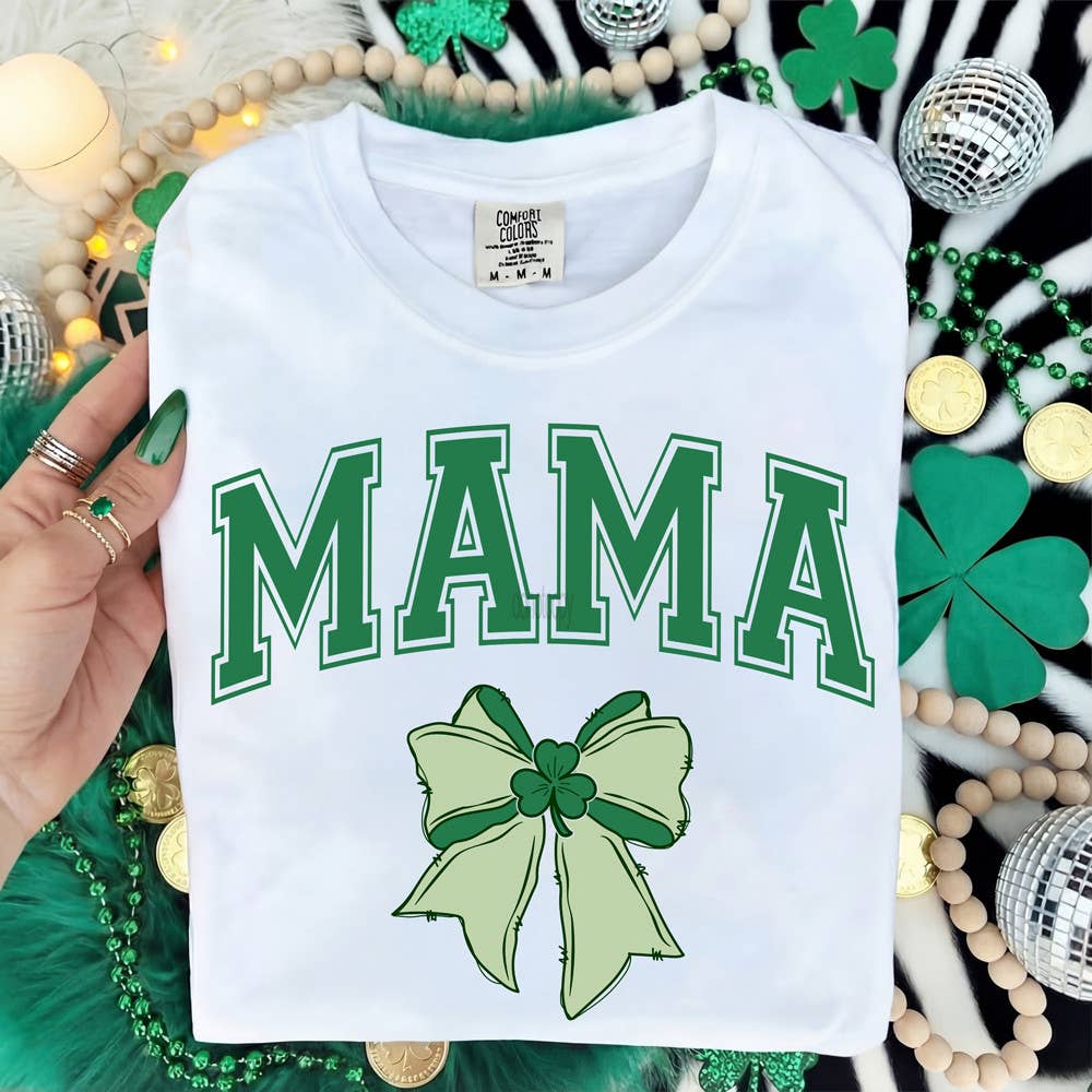 Mama Shamrock St Patrick's Day Bow Tee Hoodie, Sweatshirt | PodTeesHub.com