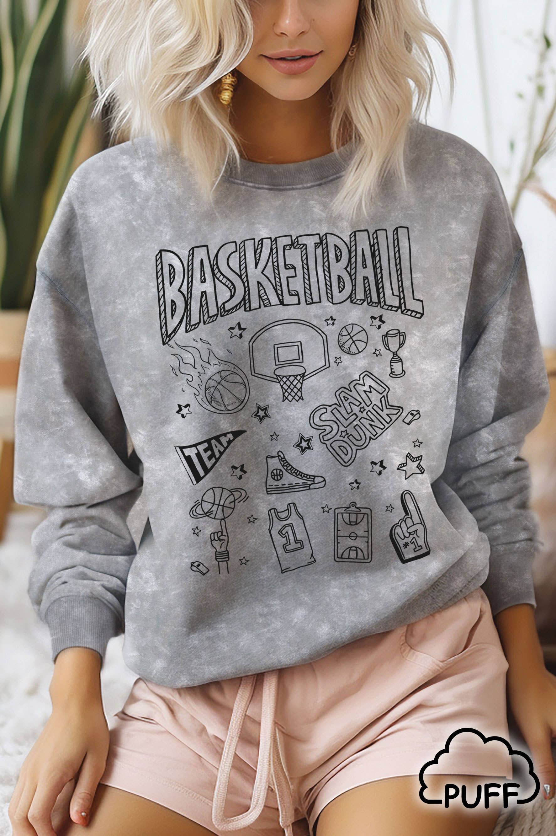 Basketball Character Puff Mineral Graphic Brushed Sweatshirt T-Shirts, Hoodie | PodTeesHub.com