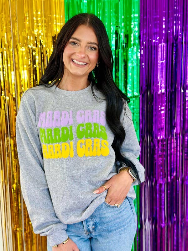 Mardi Gras Retro Wave Multi Color Puff Sweatshirt T-Shirts, Hoodie | PodTeesHub.com