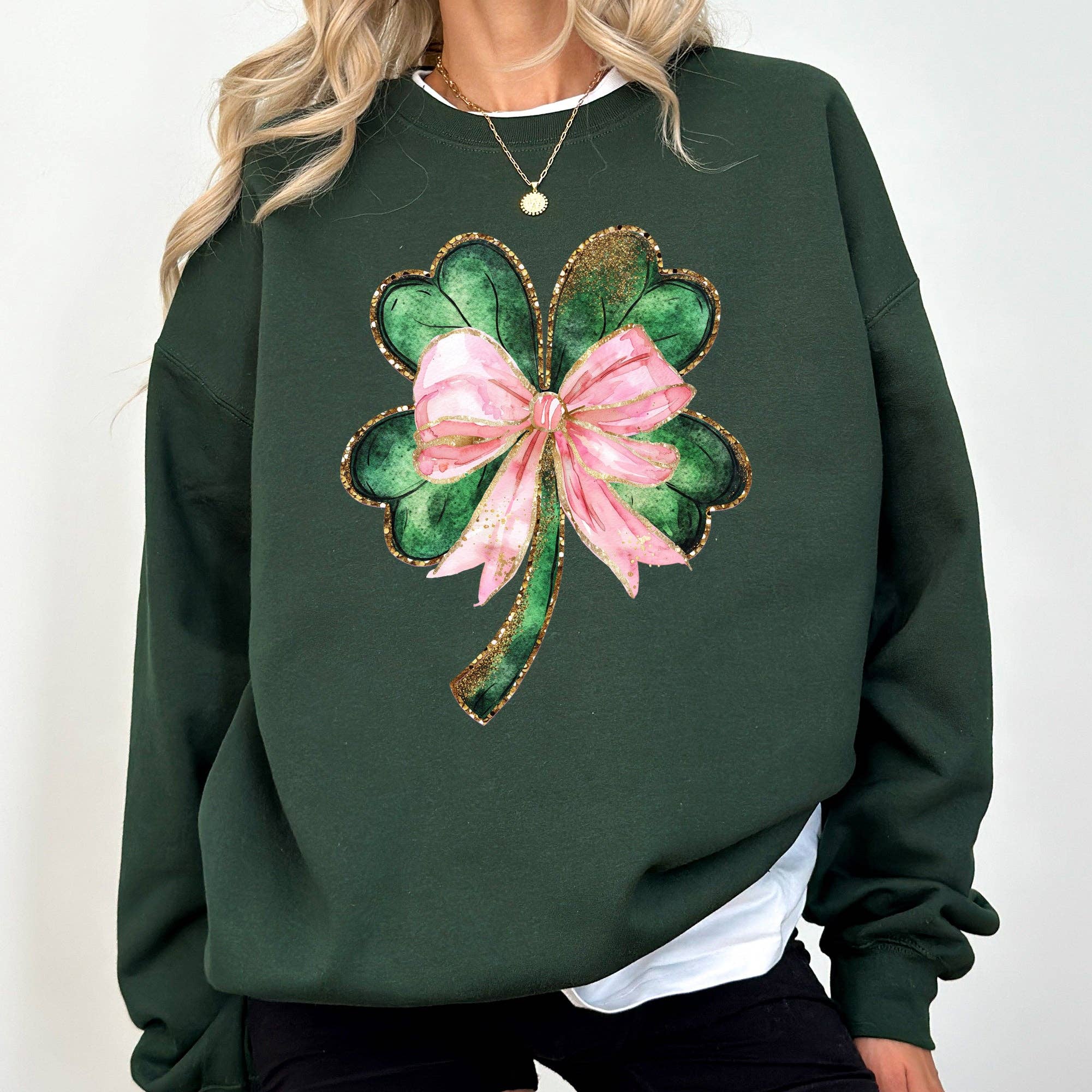 Glittery Shamrock Bow, Ribbon, St Patrick's Day Sweatshirt T-Shirts, Hoodie | PodTeesHub.com