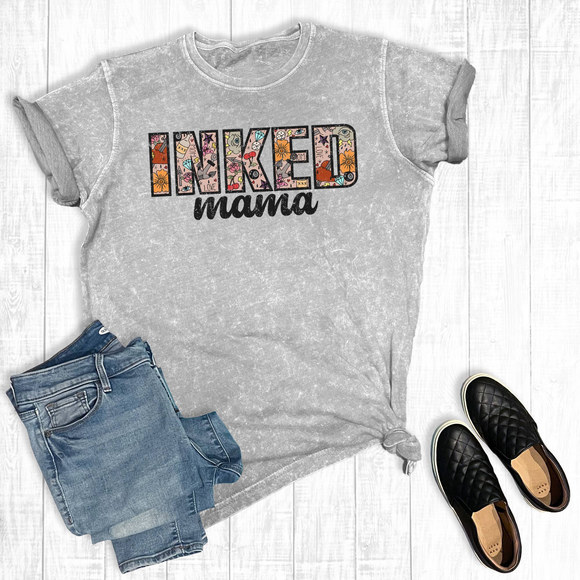 Inked Mama Mineral Wash Graphic Tee Hoodie, Sweatshirt | PodTeesHub.com