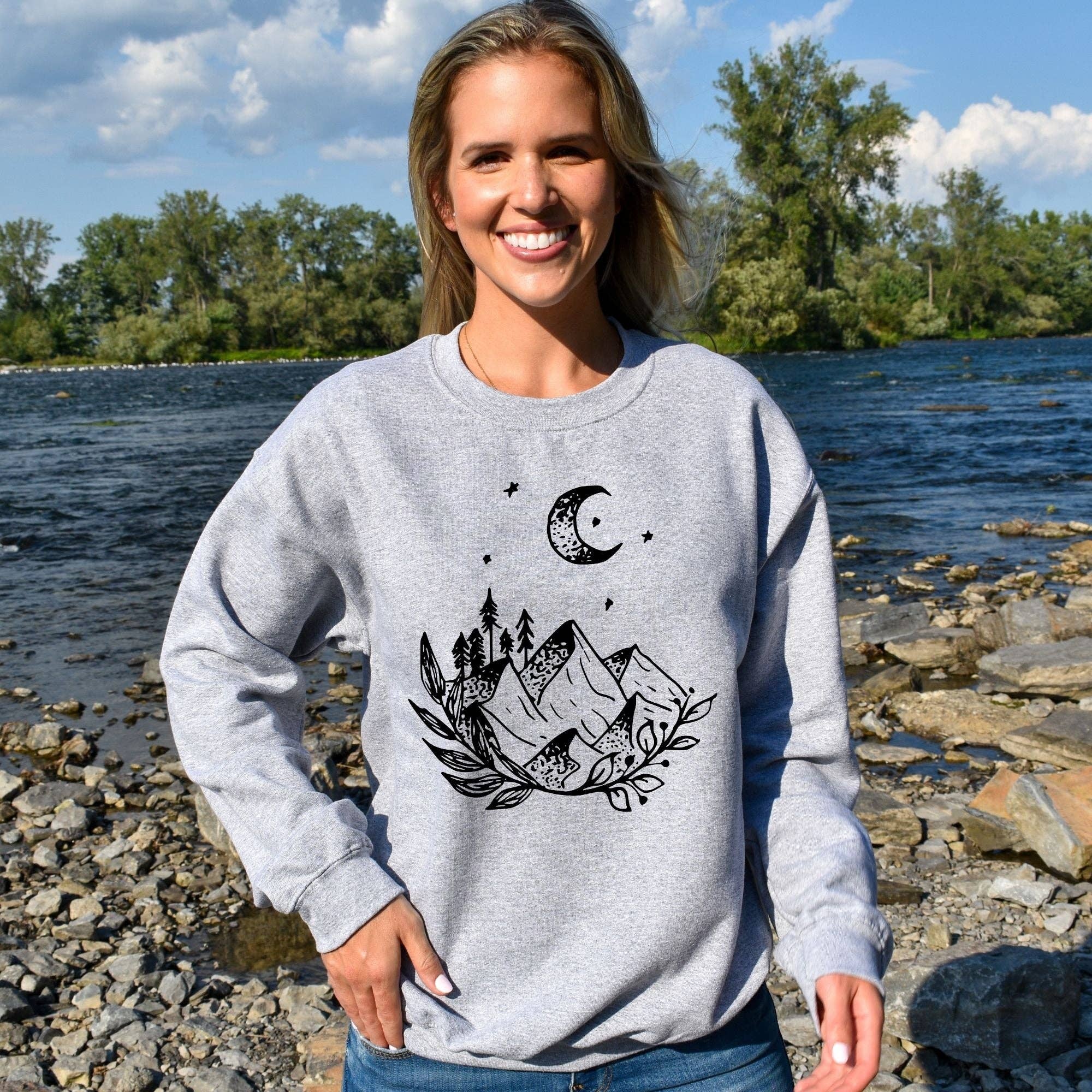 Starry Night Mountain Sweatshirt Nature Hoodie *Unisex Fit* T-Shirts | PodTeesHub.com