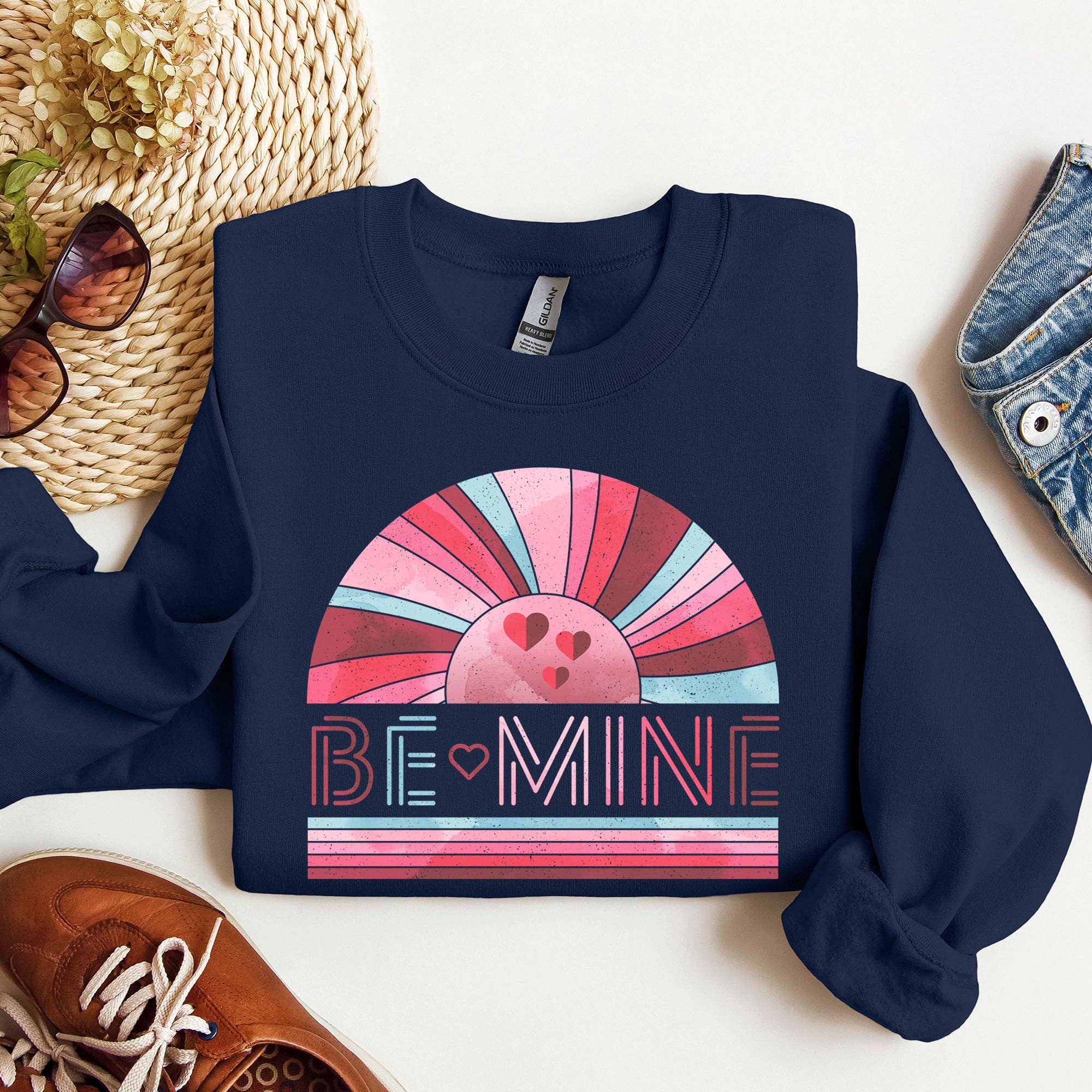 Be Mine, Retro Sunset, Sweatshirt, Valentine's Day T-Shirts, Hoodie | PodTeesHub.com