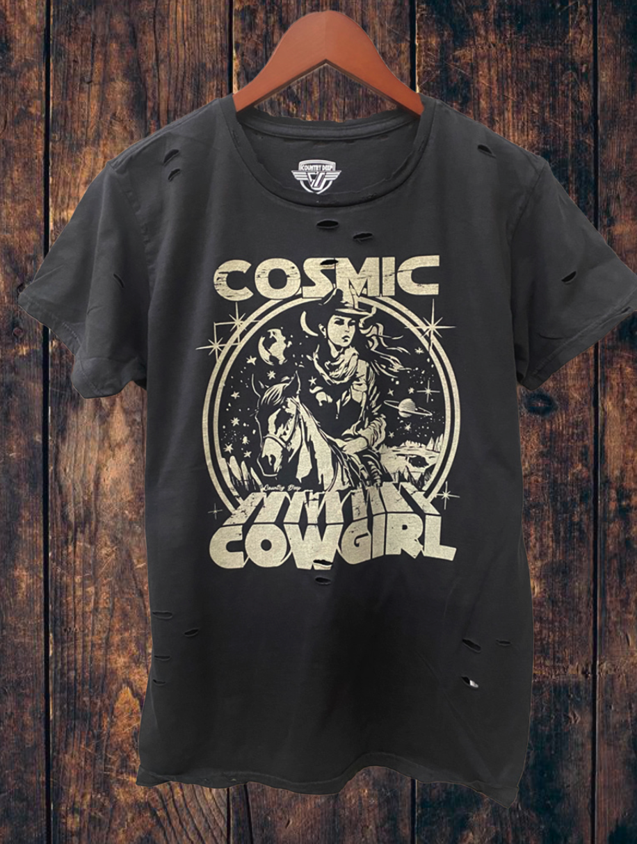 Cosmic Cowgril Distressed T-Shirt (Copy) (Copy) Hoodie, Sweatshirt | PodTeesHub.com