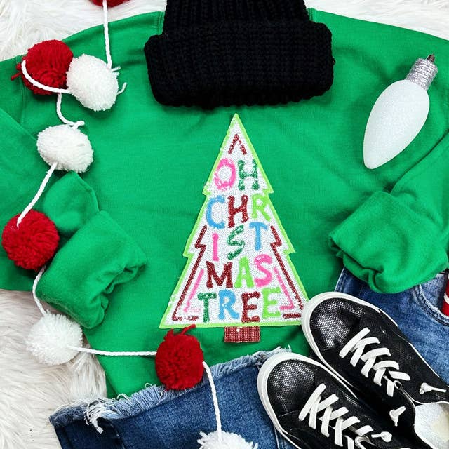 Sequin Christmas Tree Chenille Irish Green Crewneck Sweatshirt T-Shirts, Hoodie | PodTeesHub.com