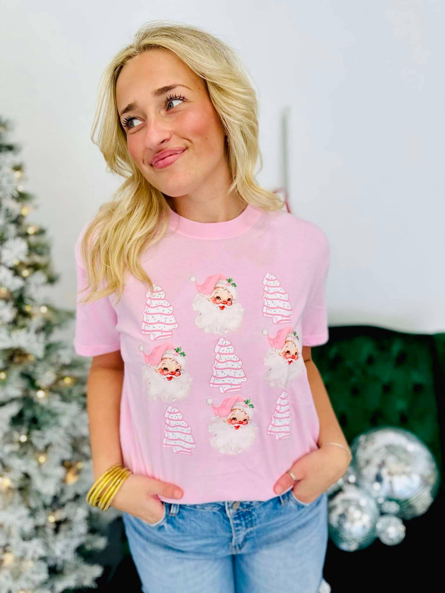 Vintage Santa Christmas Tree Cake Trio Stack Tee Hoodie, Sweatshirt | PodTeesHub.com