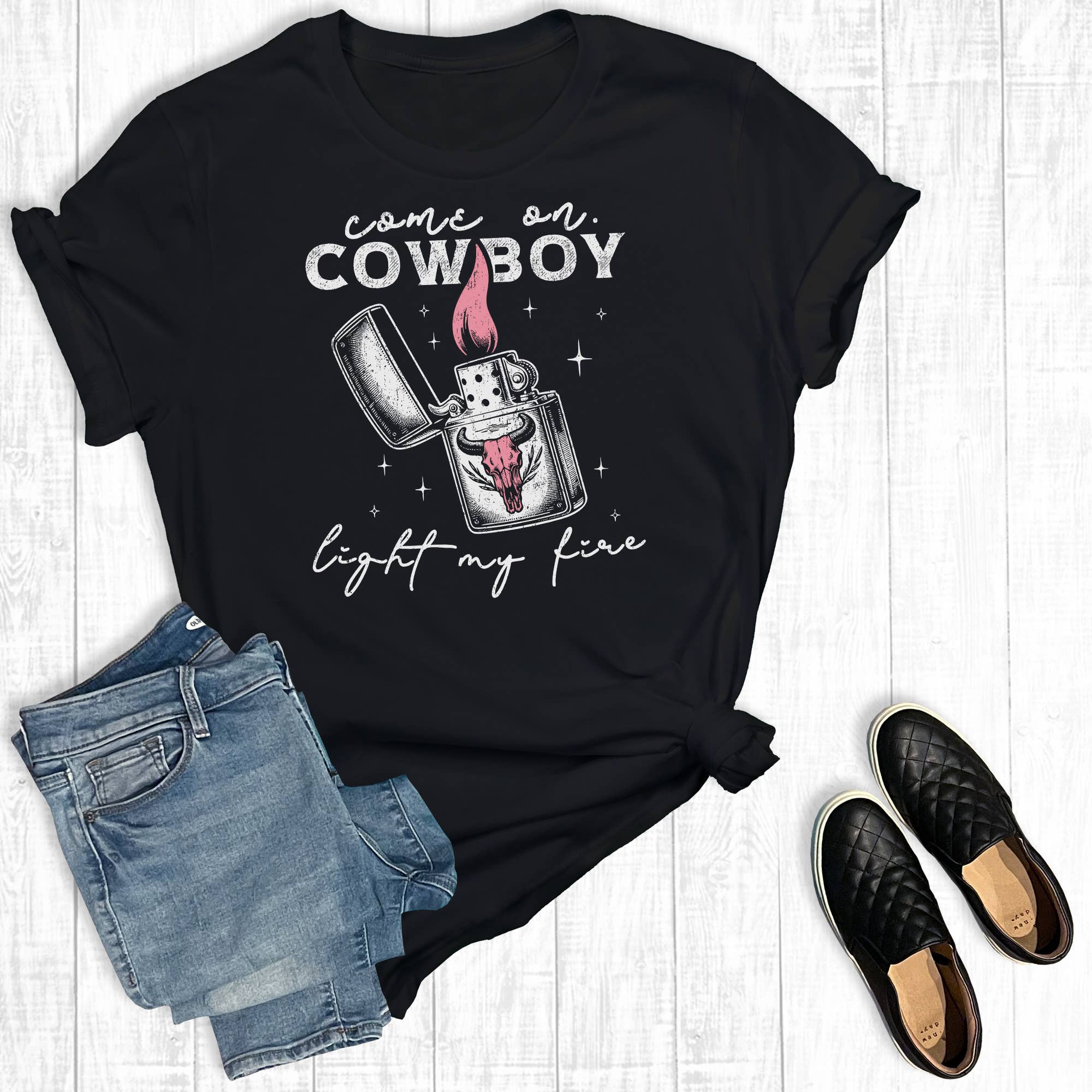 Western Cowboy Light My Fire Graphic Tee Hoodie, Sweatshirt | PodTeesHub.com